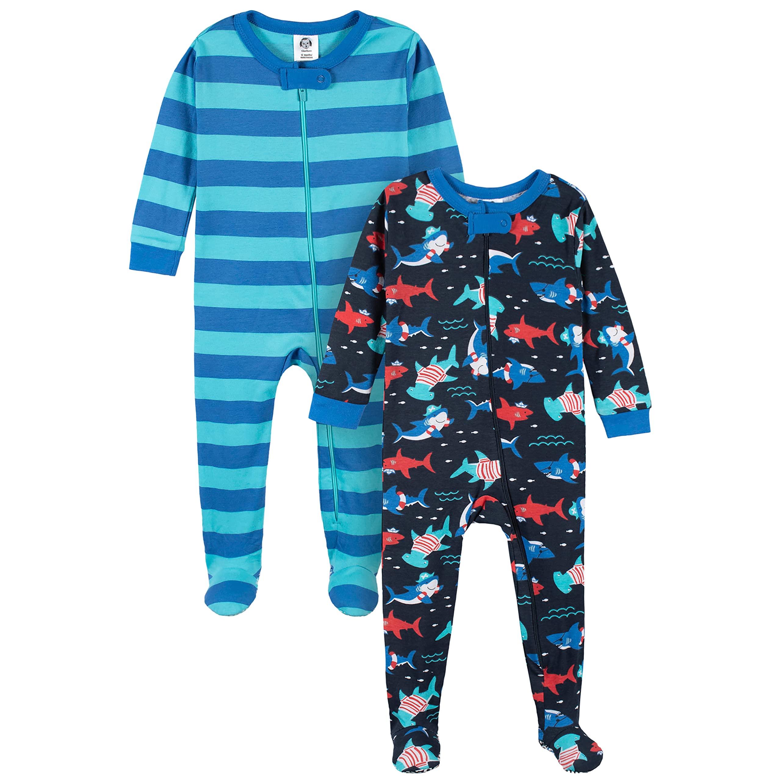GerberBaby Boys' 2 Pack Cotton Footed Unionsuit