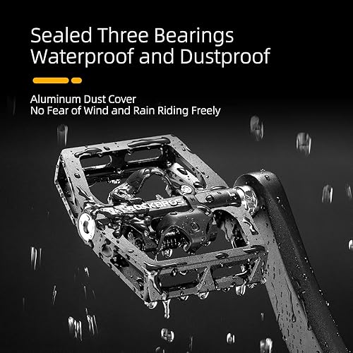 Miniatura 6 de ROCKBROS Pedales de bicicleta de montaña MTB compatibles con SPD bicicleta de montaña de doble función sellada de aluminio sin clip plataforma plana