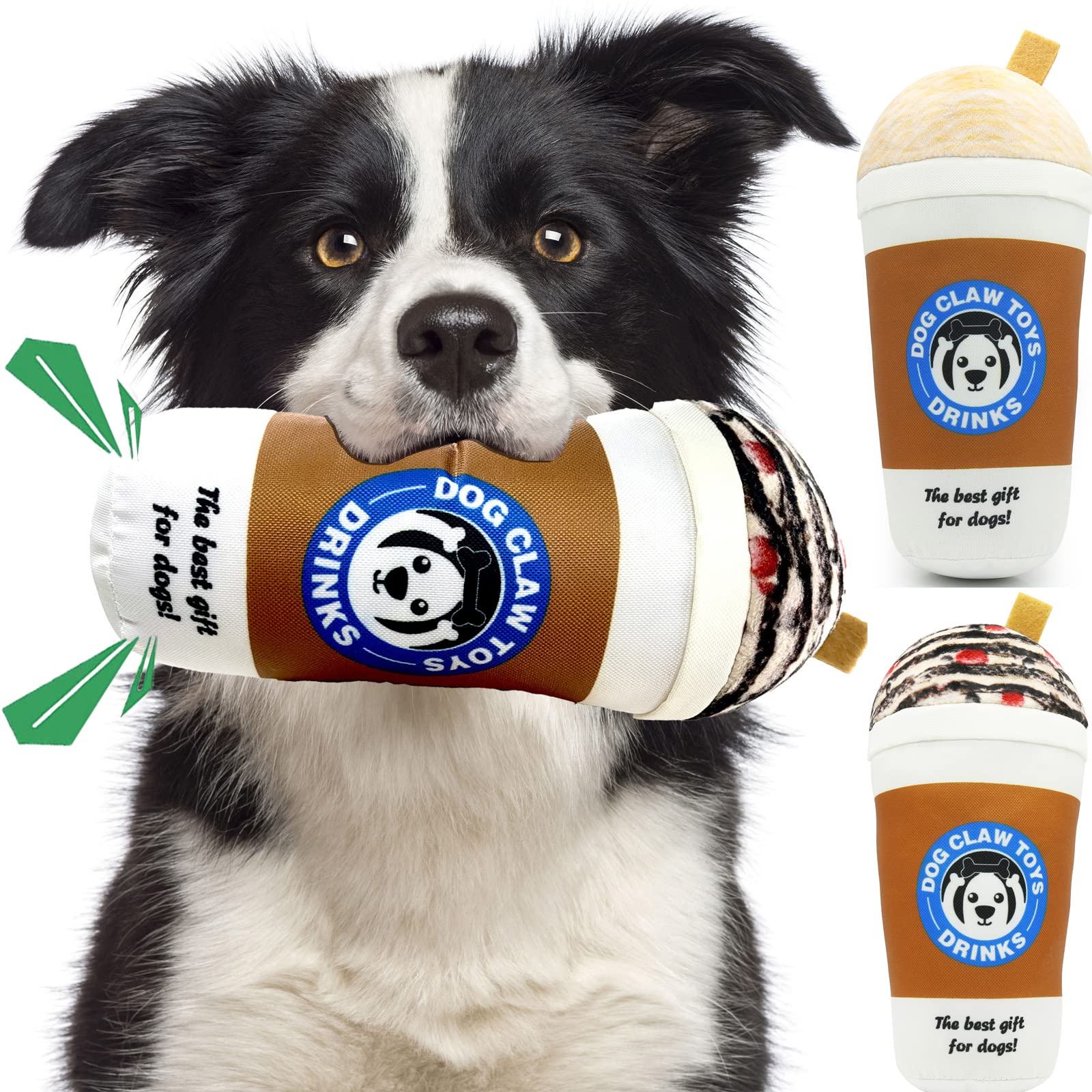 2 Pack Funny Dog Toys Milk Tea Coffee Cup Cute Dog Toys for Medium Large Dogs - Food Grade Nylon and Plush Squeaky Dog Toys - Holiday Birthday Gifts Stuff