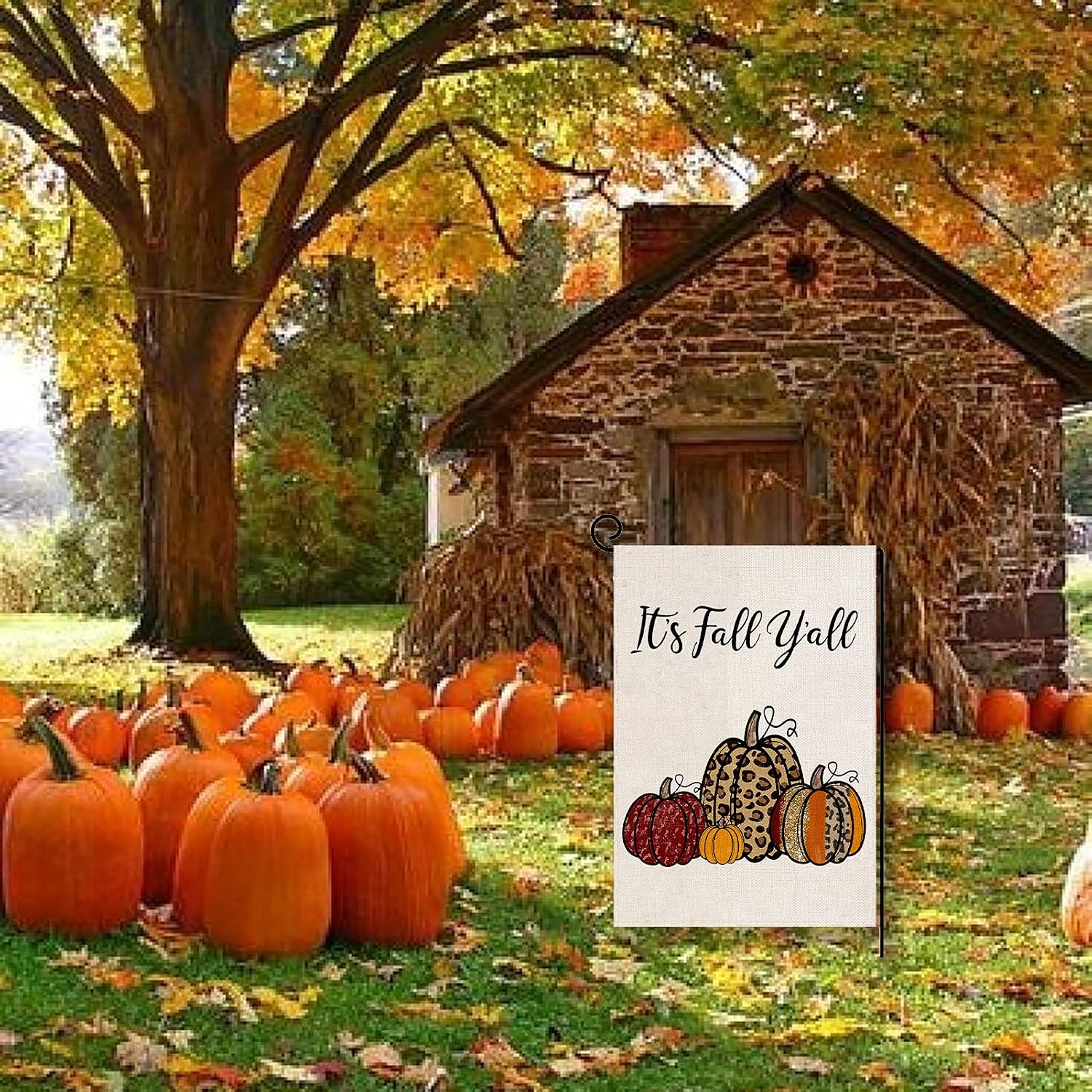 DAZONGE Fall Garden Flag | It's Fall Y'all Farmhouse Flag | Vertical Double Sided Small Fall Yard Flag 12.5''x18'' | Farmhouse Flag for Fall Decor Outdoor | Thanksgiving Yard Decorations