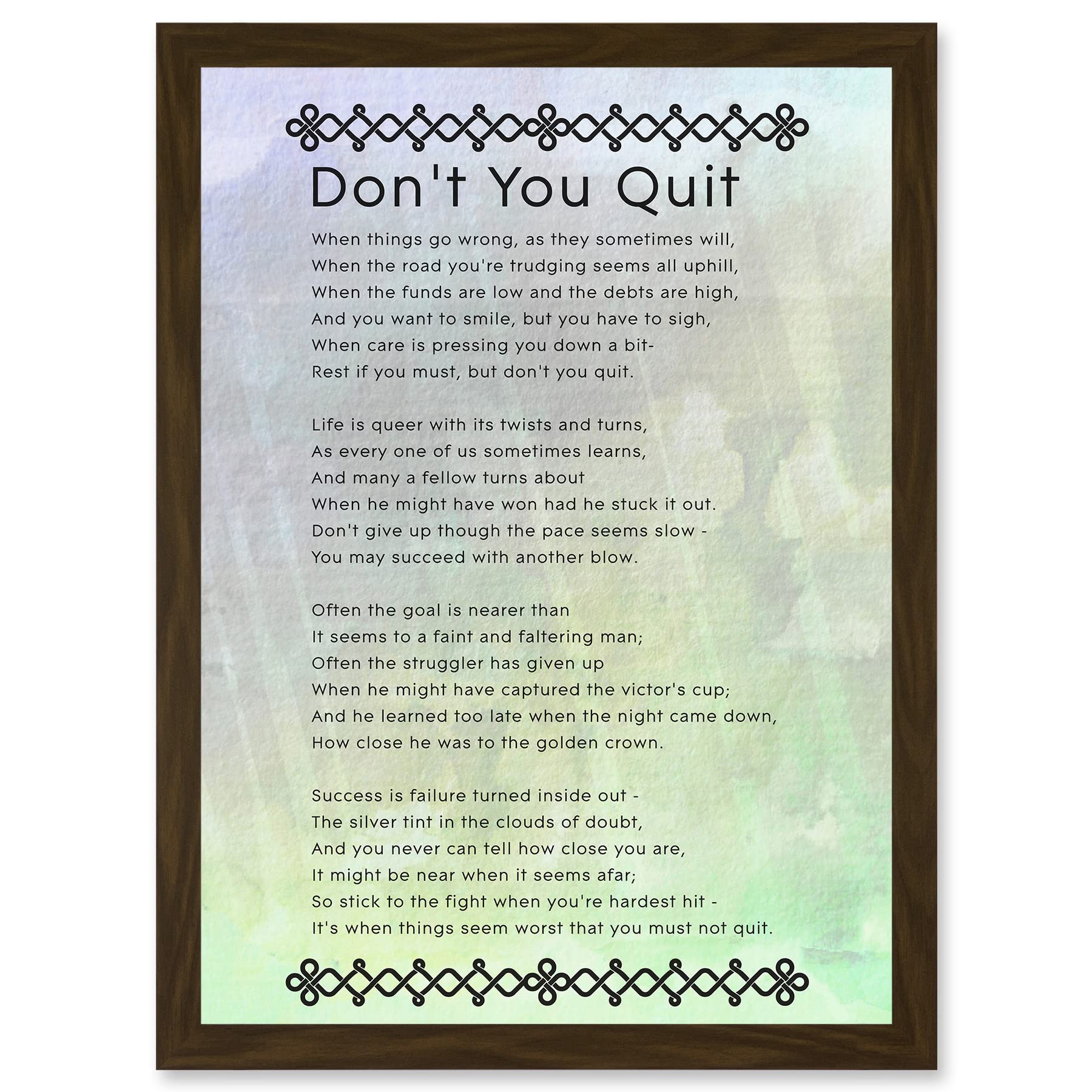 Artery8 Don't You Quit Poem Motivation Typography Quote A4 Artwork Framed Wall Art Print