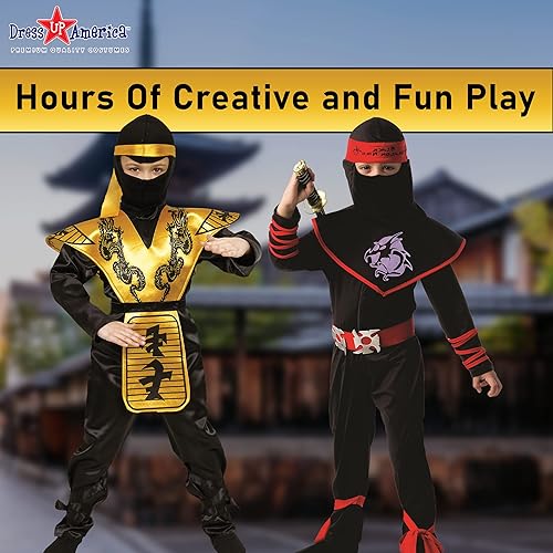 Miniatura 5 de Dress-Up-America - Disfraz de ninja para niños vestido de guerrero samurái conjunto de disfraz de ninja rojo y negro para niños y niñas