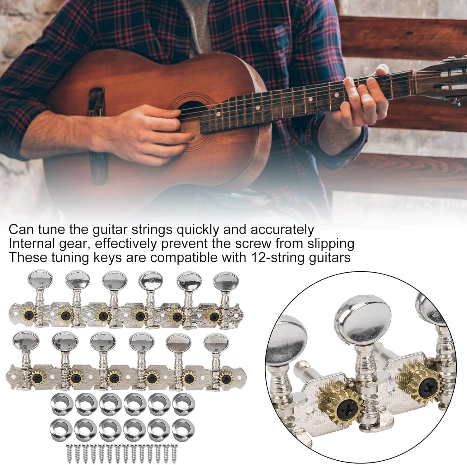 Vintage Guitar String Tuning Peg Tuner Machine Head 6L 6R Tuning Keys for Electric, Classical, Folk or Acoustic Guitars String Tuners Replacement Set