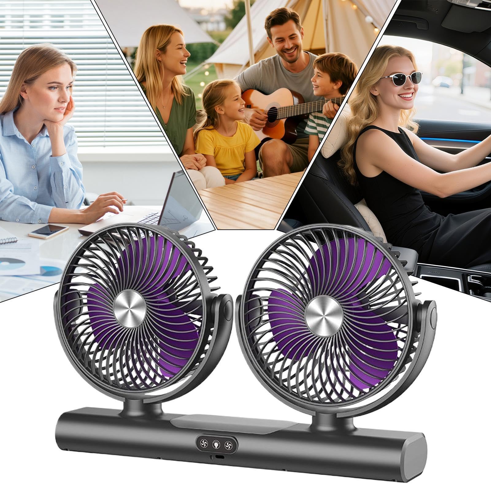 Ventilatore Per Dormitorio Doppia Testa Ricaricabile Rotazione Multi-Angolo | ventilatore per tavolino Per Camera Da , Dormitorio, Palestra, Tenda, Campeggio, Soffitto