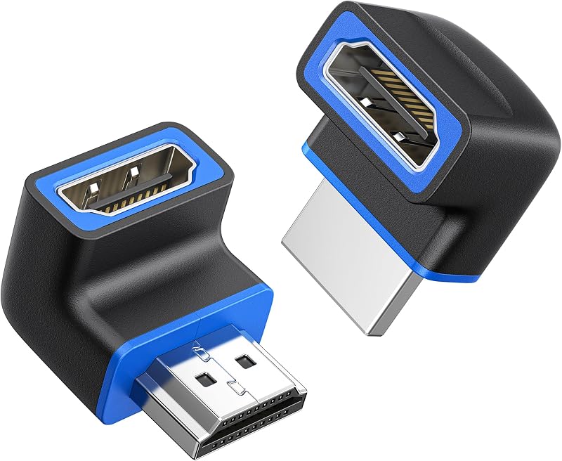 Combo-Pack 8K Right Angle HDMI 2.1 Adapter, 90/270 Degree | 8K@60Hz / 4K@240Hz, 48Gbps, HDR, Male to Female, Black