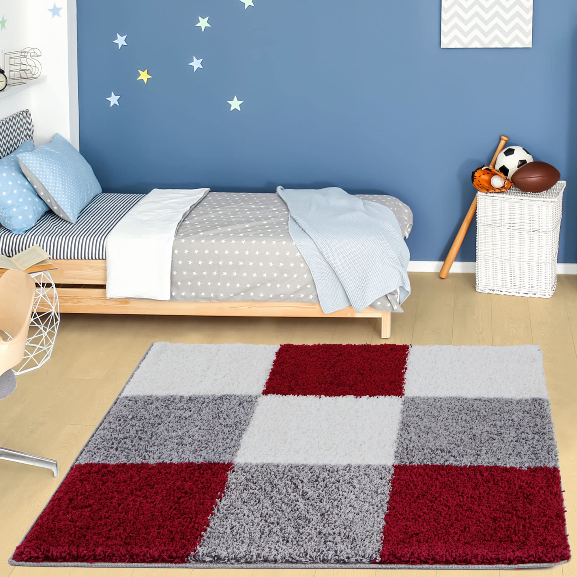 The Rugs Red Grey And Ivory Soft Checkerboard Design Fluffy Shaggy Rugs And Runners High Pile Living Room Kitchen Hallway 381 from B&Q