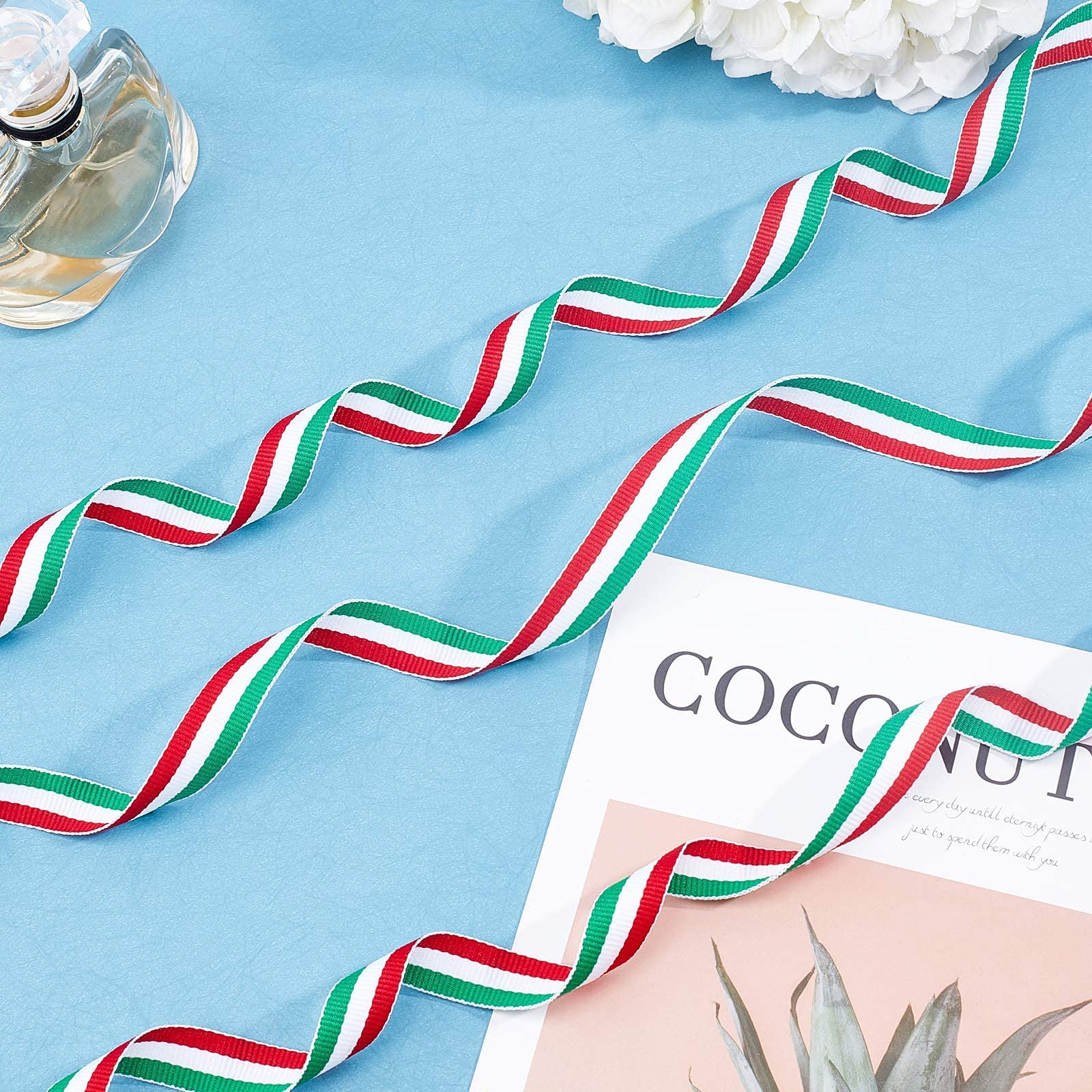 PH PandaHall Italian Ribbon - 50 Yard Red, White & Green Flag Patriotic Christmas Stripes For Gift Wrapping & Decoration