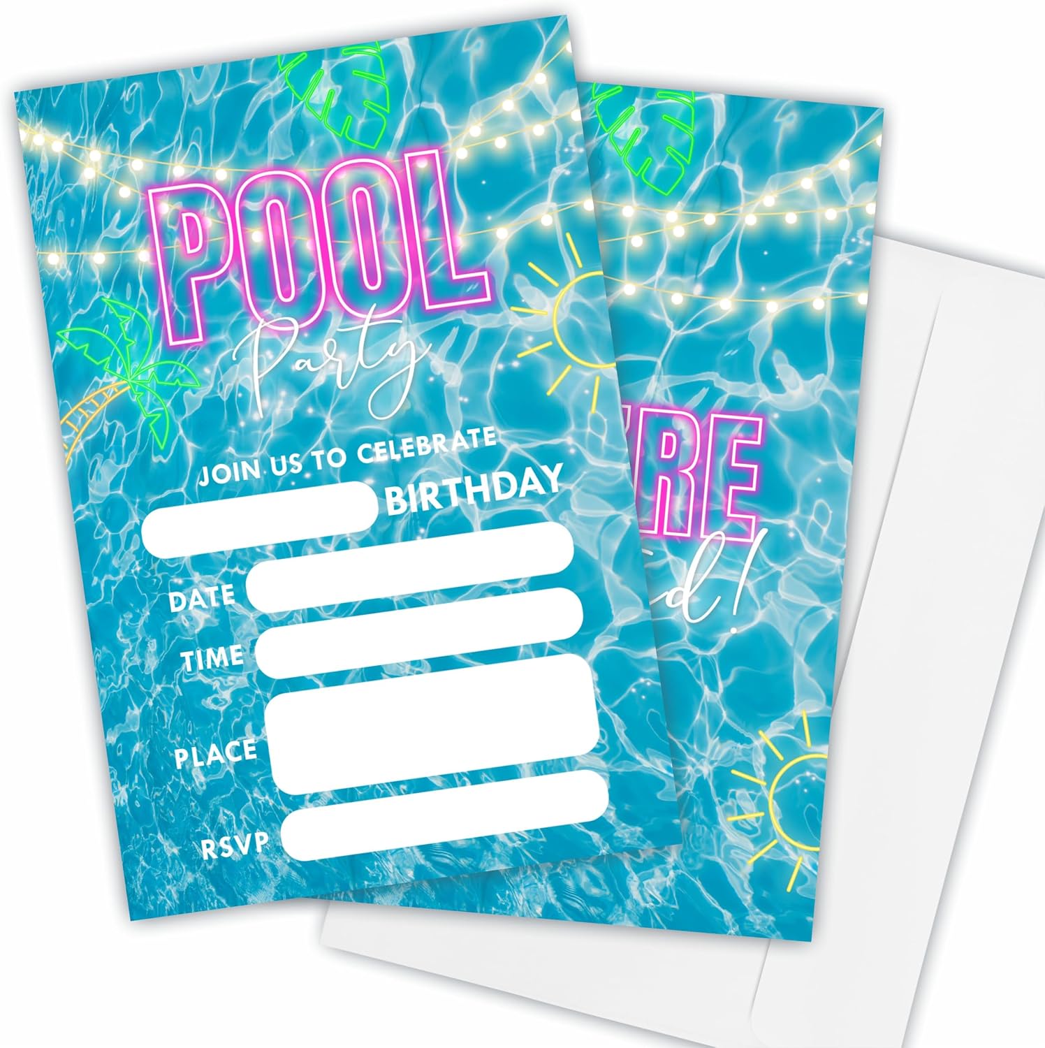 Pool Party Birthday Invitations(4"X 6"), Swimming Pool Double-Sided Invites, Boys & Girls Birthday Invites With Envelopes, Party Decoration & Supplies(Black) - A07