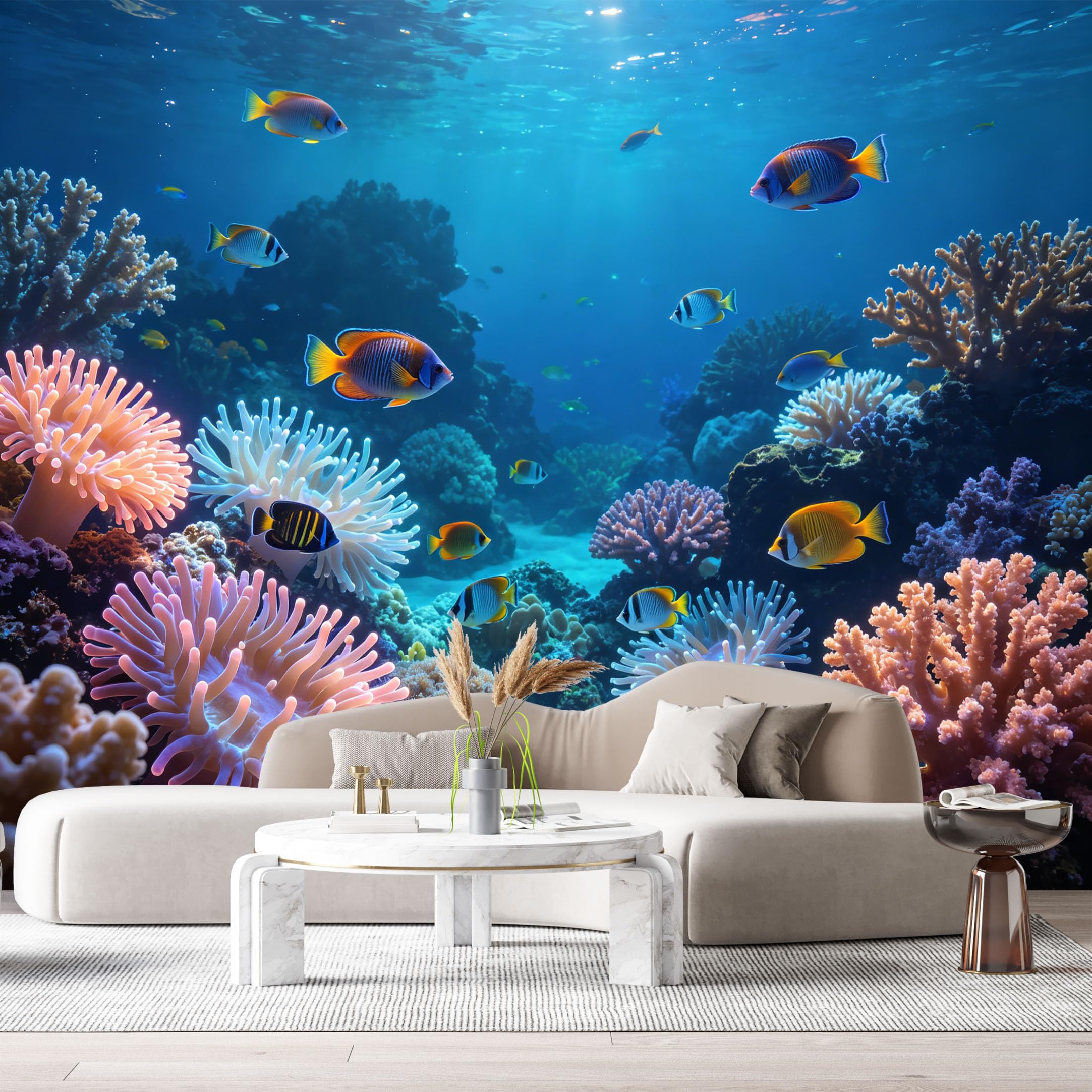 Custom Size Wall Murals Underwater Ocean Marine 3D Tropical Fish Vibrant Coral Reef SelfAdhesiveWall Fabric Removable Wallpaper Wall Decor for Living Room Bedroom Bathroom