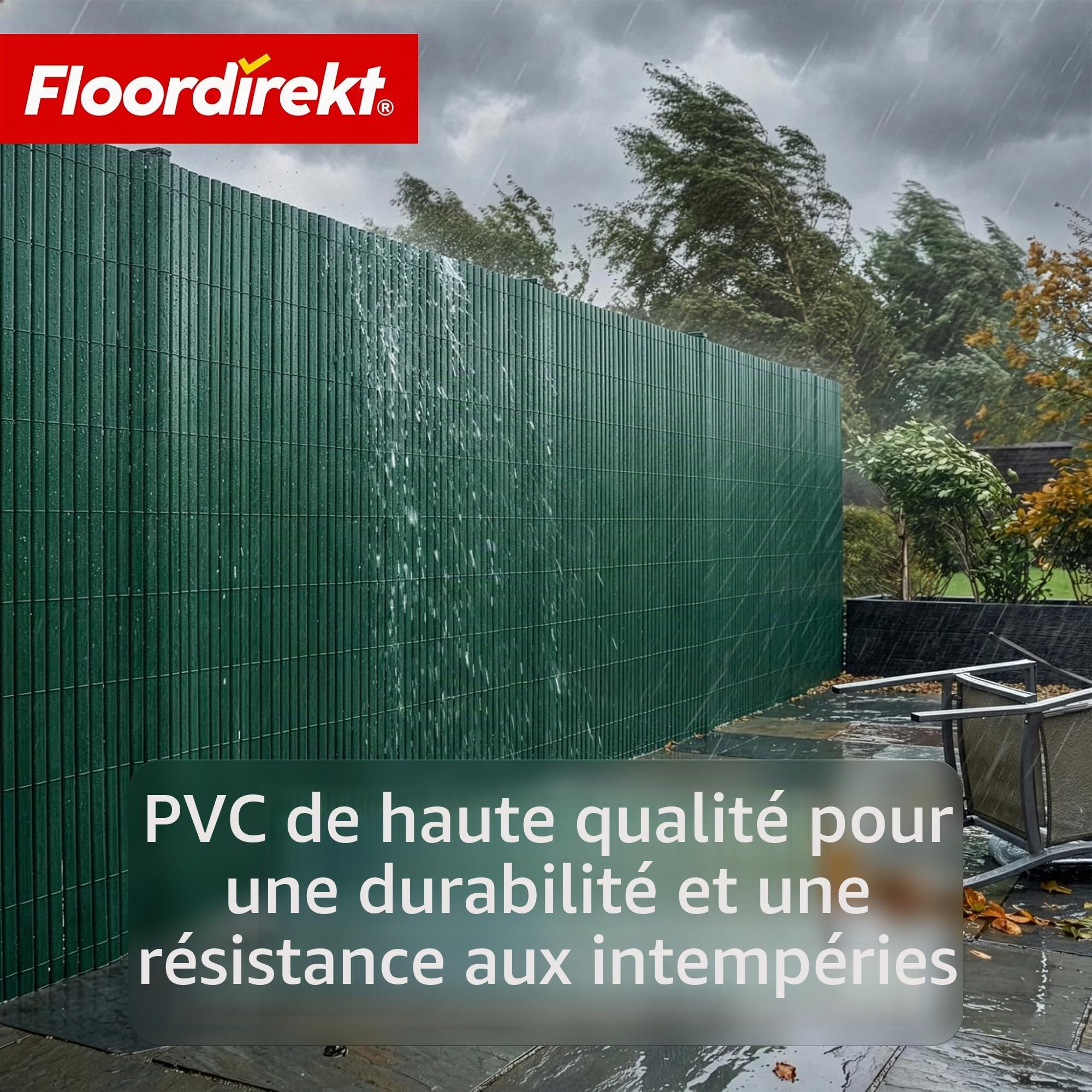 Floordirekt | Canisse en PVC Brise Vue, Intimité Paravent de Jardin, Piscines, Balcon | Terrasse, Décorative Palissade en PVC Résistant aux UV, Intempéries, Coupe-Vent | 200 x 300 cm - Vert