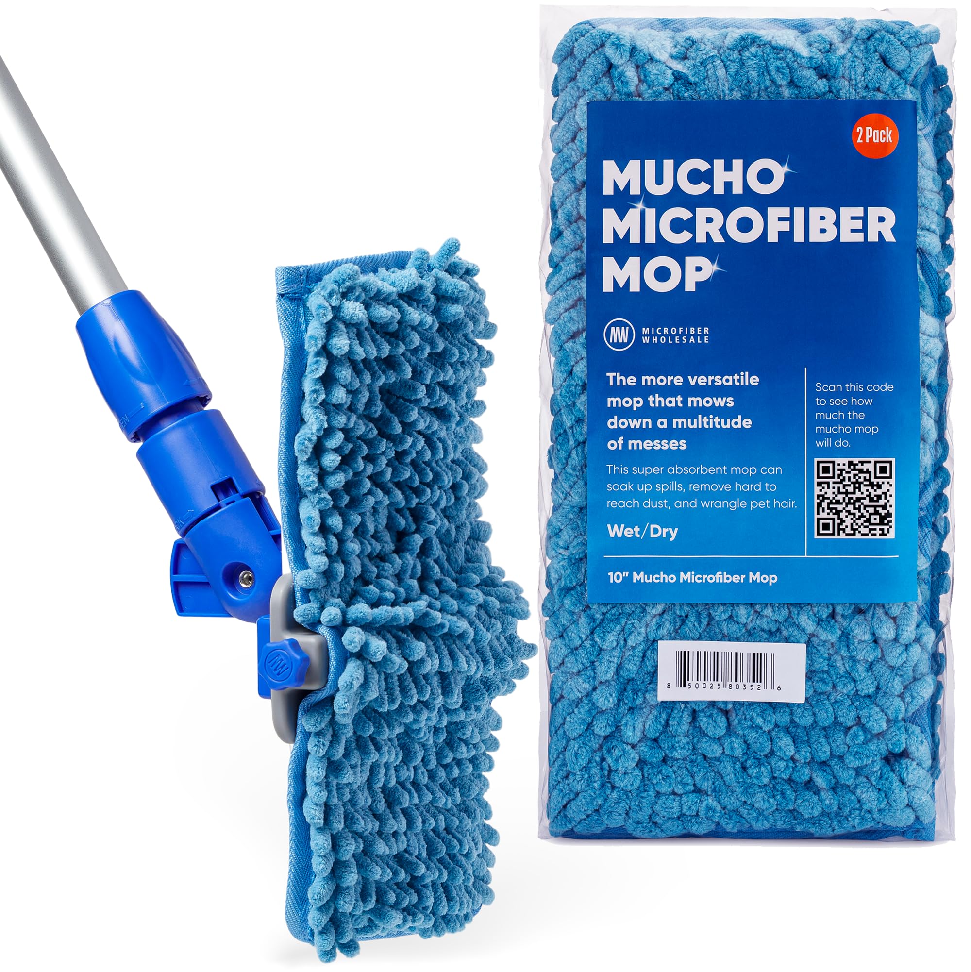 Microfiber Wholesale Baseboard Pro Mucho Mop, Chenille Microfiber Pad, 70" Handle, for Baseboards, Hardwood, Tile and Laminate Floors, 2.5 lbs