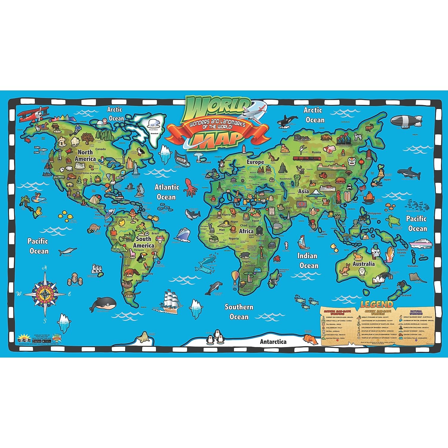Waypoint Geographic popar Kid's World Map Interactive Wall Chart with Free App