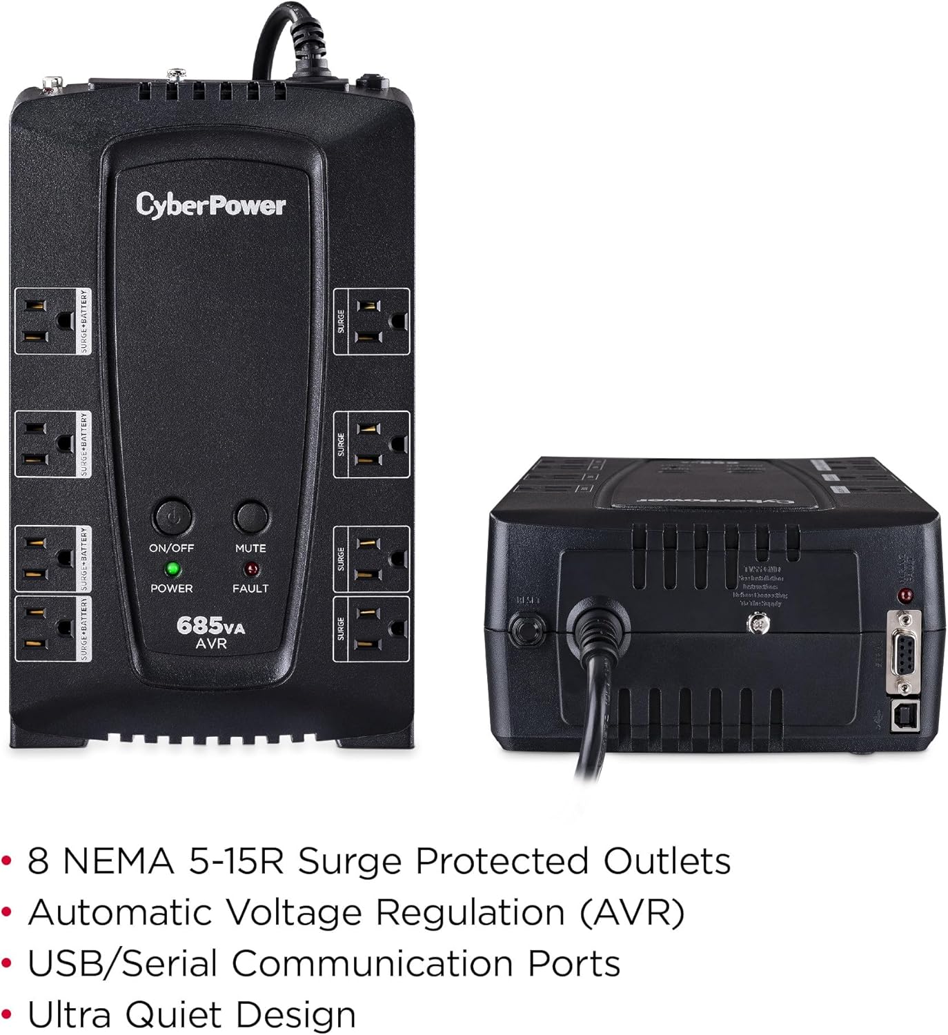 CyberPower CP685AVRG AVR UPS Battery Backup and Surge Protector, 685VA/390W, 8 Outlets, Compact, UL Certified