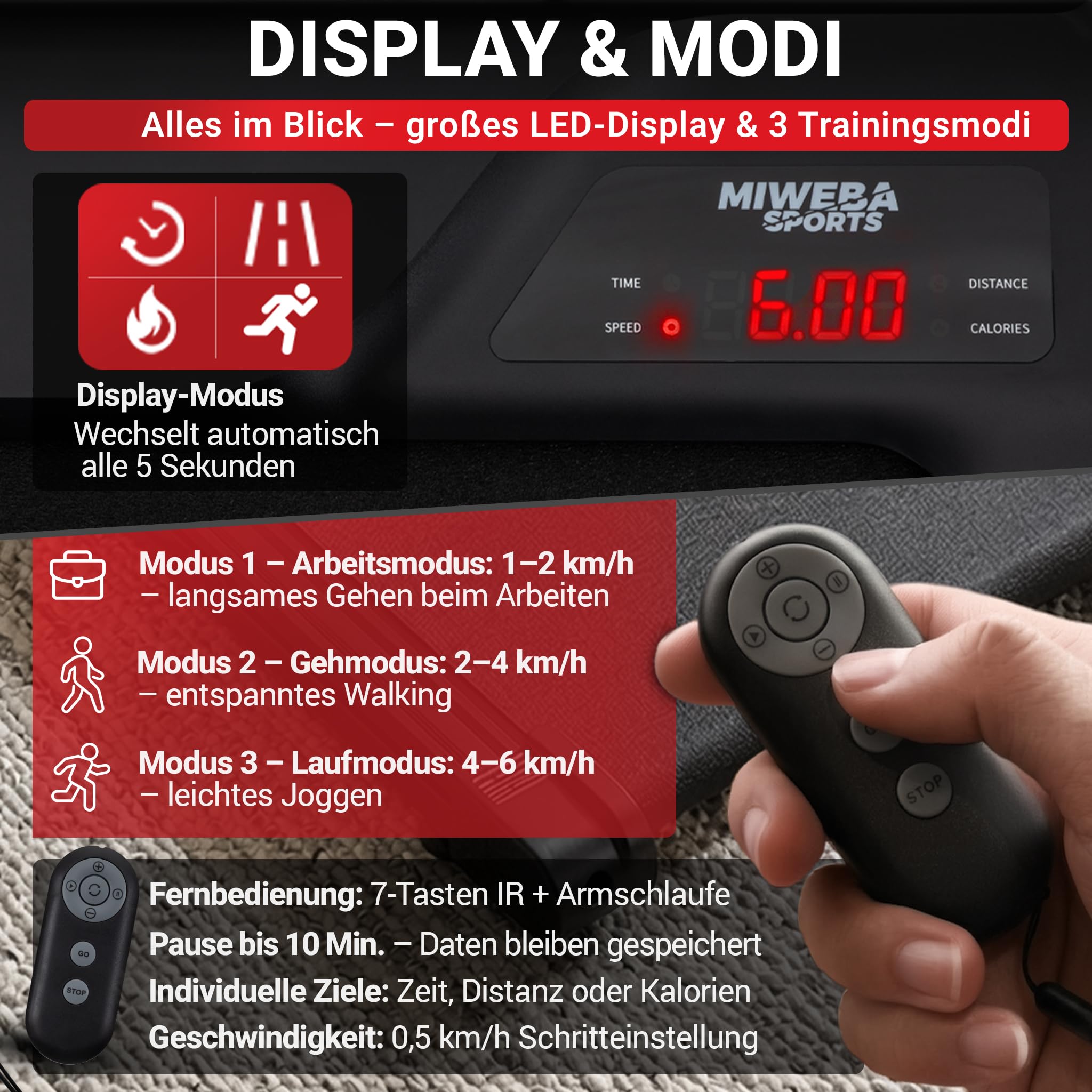 Miweba Sports Walking Pad mit Steigung WP100 | Walkingpad 9% Incline