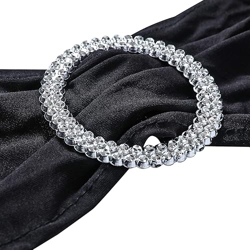 Miniatura 2 de Bandas negras para silla, 50 lazos de elastano, bandas para cubierta de silla con hebilla deslizante para banquetes, fiestas, decoración de eventos