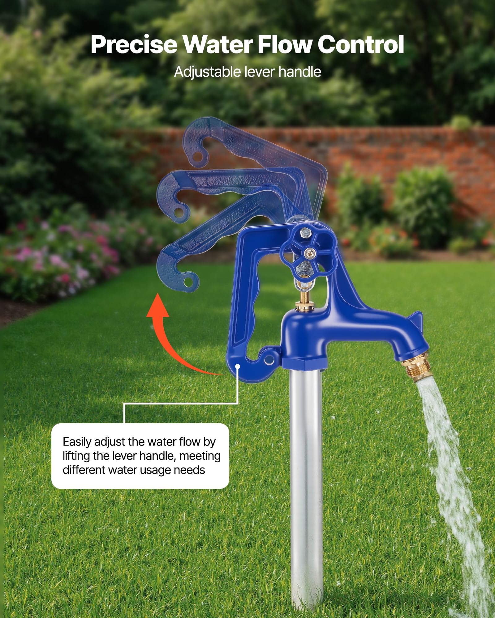 VEVOR Frostsicherer Hofhydrant, 1895 mm, Außenwasserhahn mit 1219,2 mm Eingrabetiefe, G 3/4 Zoll Rohranschluss, Hebelgriff + Handrad, bleifreier Gartenhydrant für Bewässerung von Garten & Bauernhof