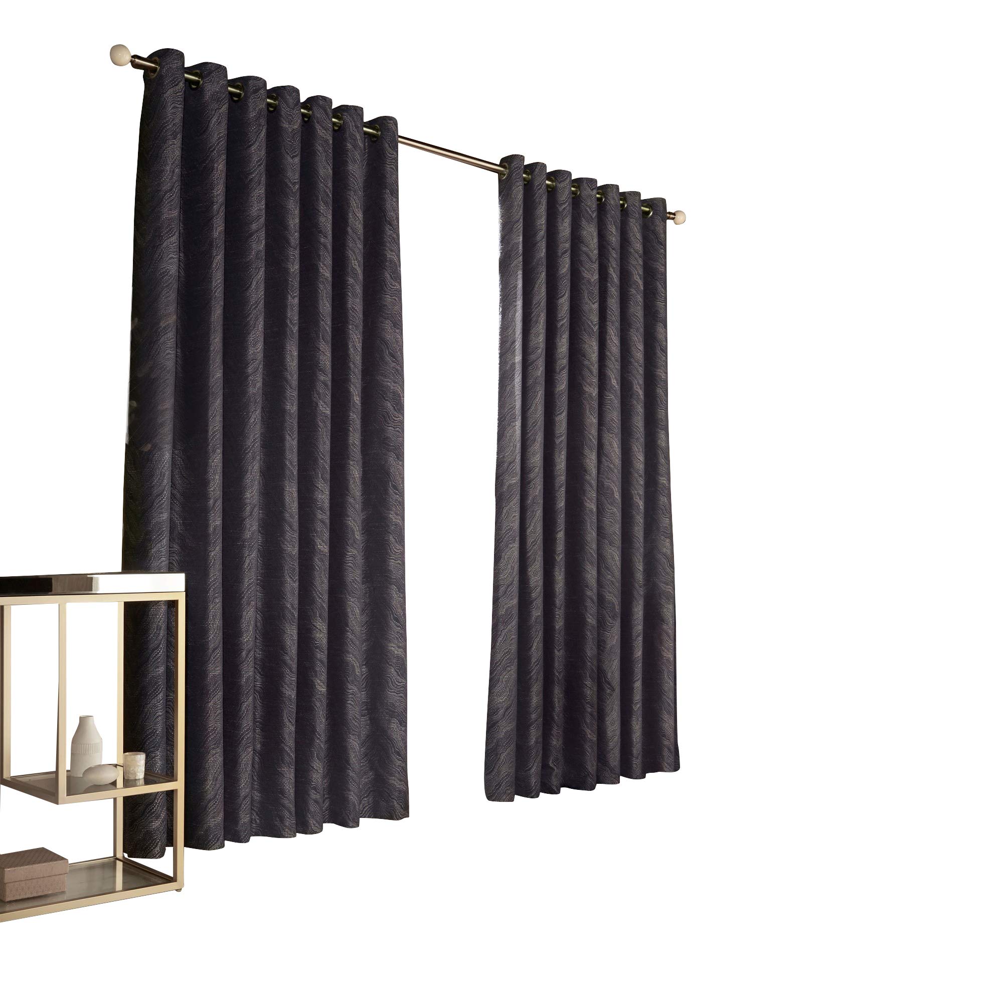 Furn Himalaya Eyelet Curtains (Pair), Navy, 168cm x 137cm