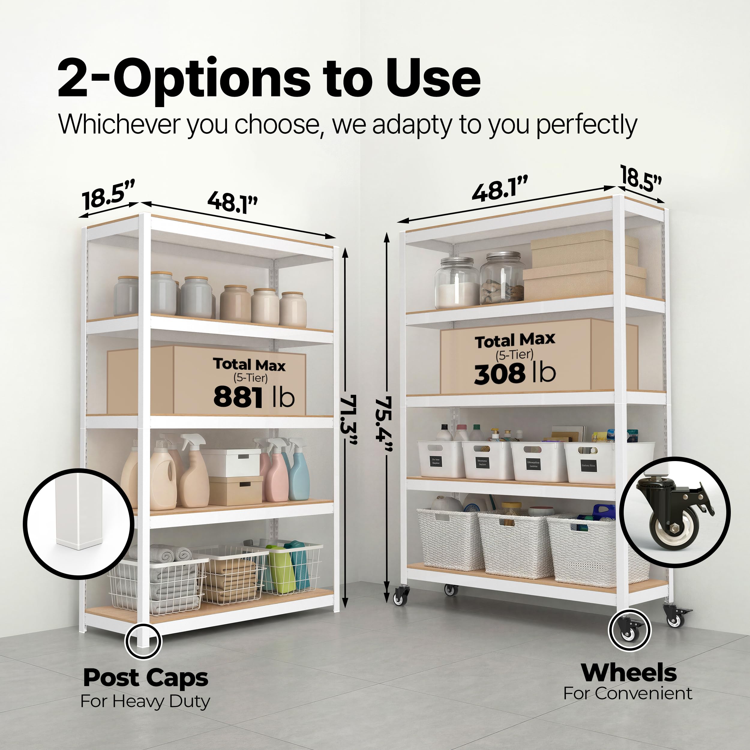 HOMEDANT House White - Carrito de metal con 5 estantes de almacenamiento rodantes de 48 pulgadas de ancho
