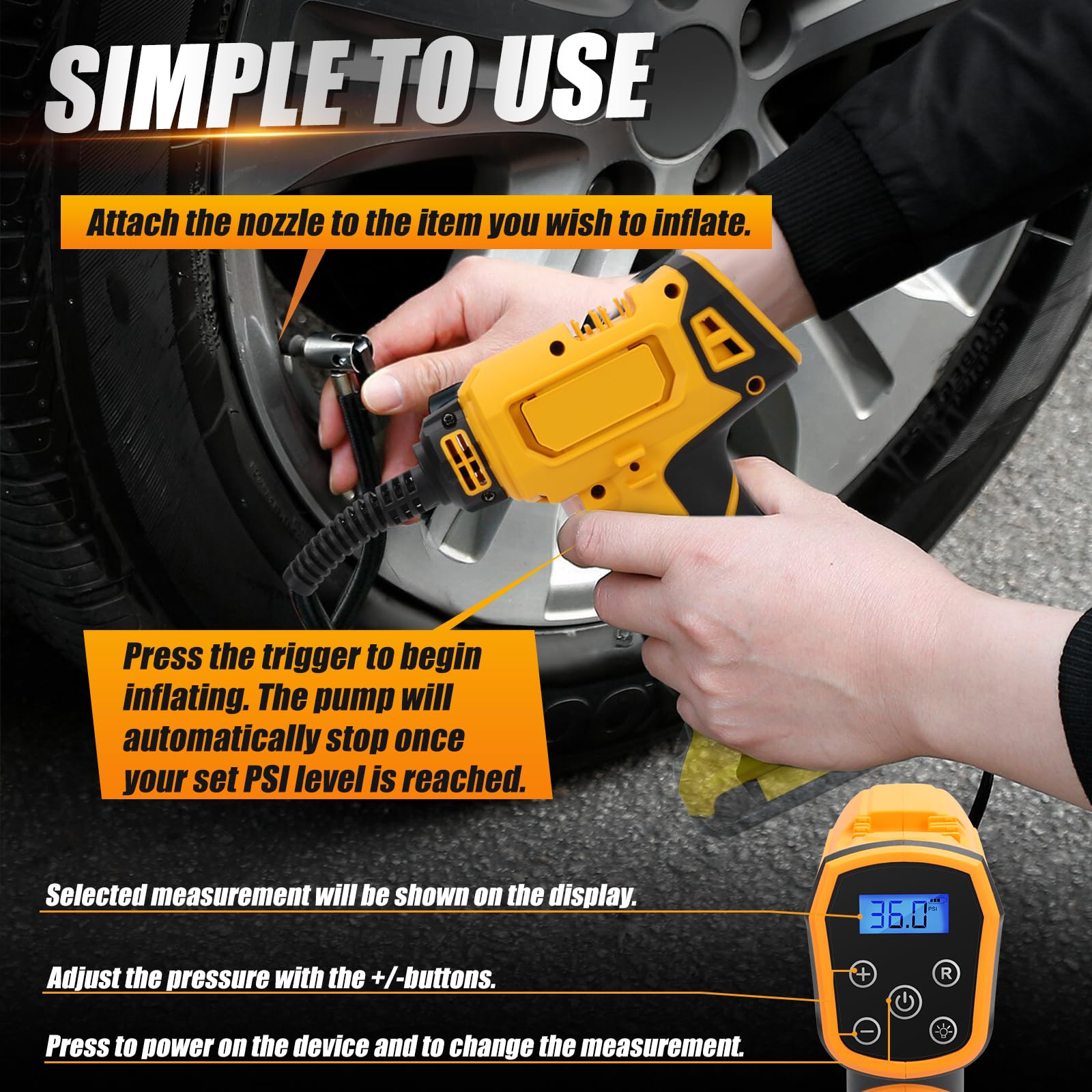 Sprężarka akumulatorowa Dewalt 21 V 160 psi kompresor samochodowy cyfrowy wskaźnik ciśnienia LED