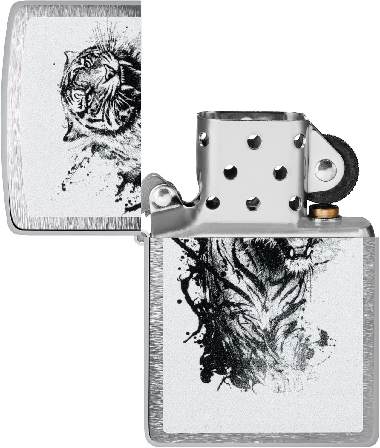 Zippo Lighter: Tiger Splash Design - Brushed Chrome 46076