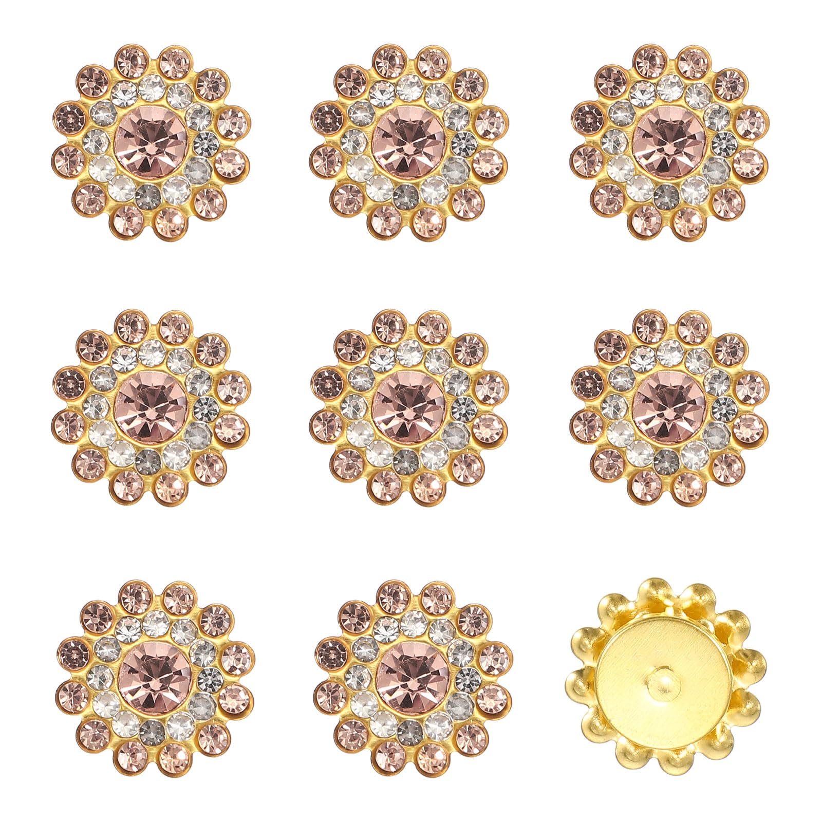 YELARXI 150Pcs 14mm Sew on Flower Rhinestones Crystal Glass Gems, Flatback Claw with Metal Base Crystals for Sewing Clothes Shoes Jewelry Belt Accessories, Champagne — image 1