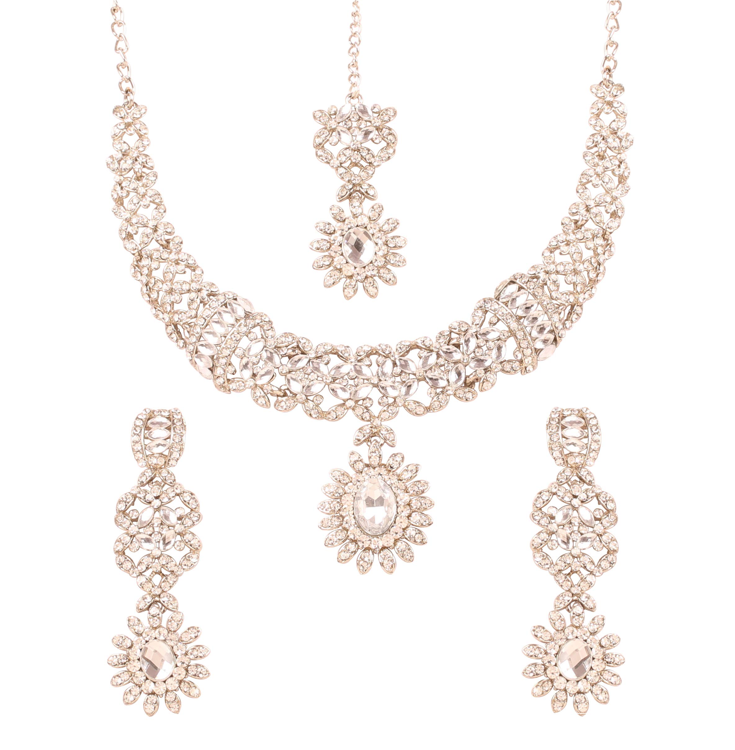 Touchstonegold tone royal Indian Hollywood rhinestones grand bridal jewelry necklace set for women