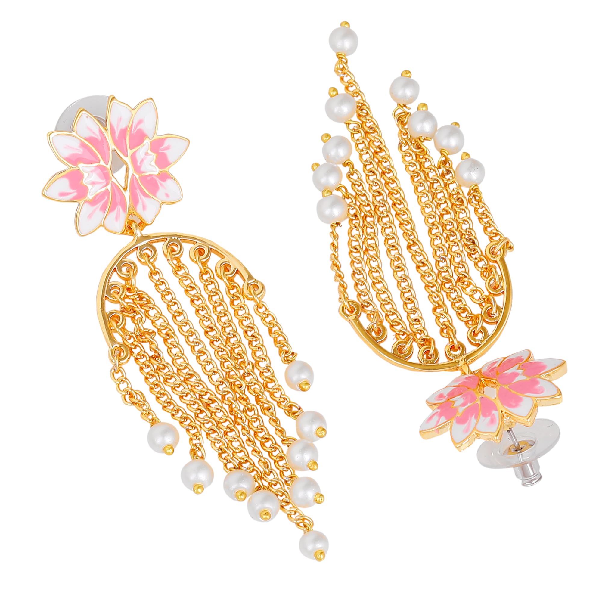 Pink Lotus Pearl Drop Earrings