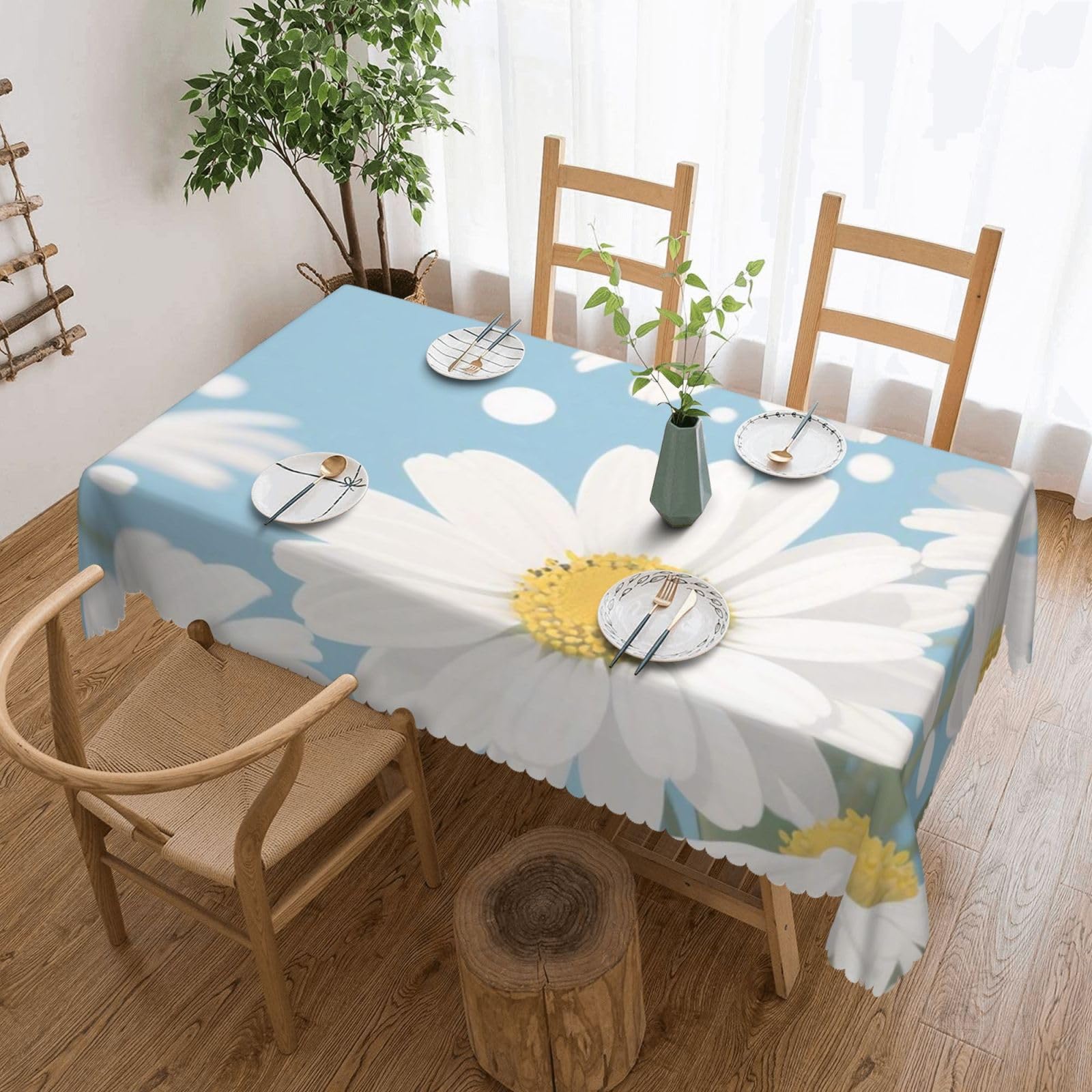 FekiLoot Rectangle Tablecloth 54 X 72 Inch, Classic Stain ‎Resistant Table Cloth Reusable Washable Table Cover White Daisy Flower Tabletop Decor for Kitchen Dining Party Indoor Outdoor Use