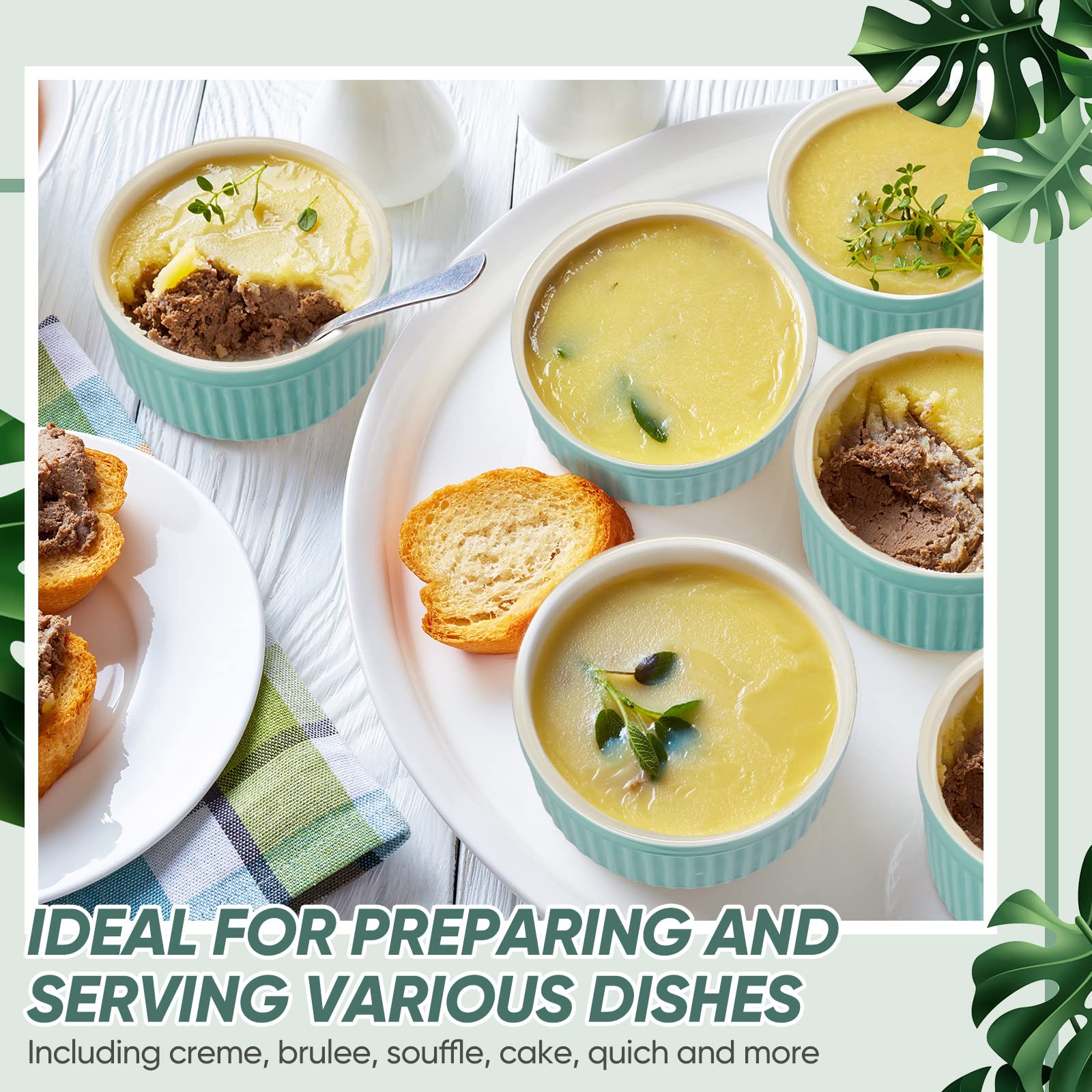 FE Keramische ramekins, soufflé gerechten, kant reliëf crème brulee