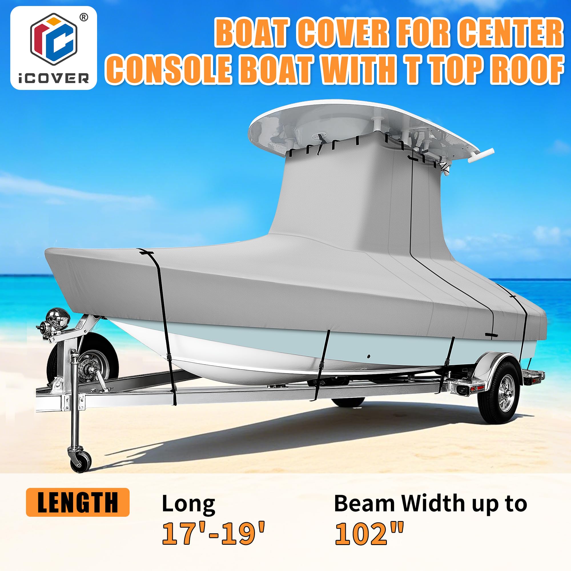 900D T Top Boat Cover -Heavy Duty Waterproof Trailerable
