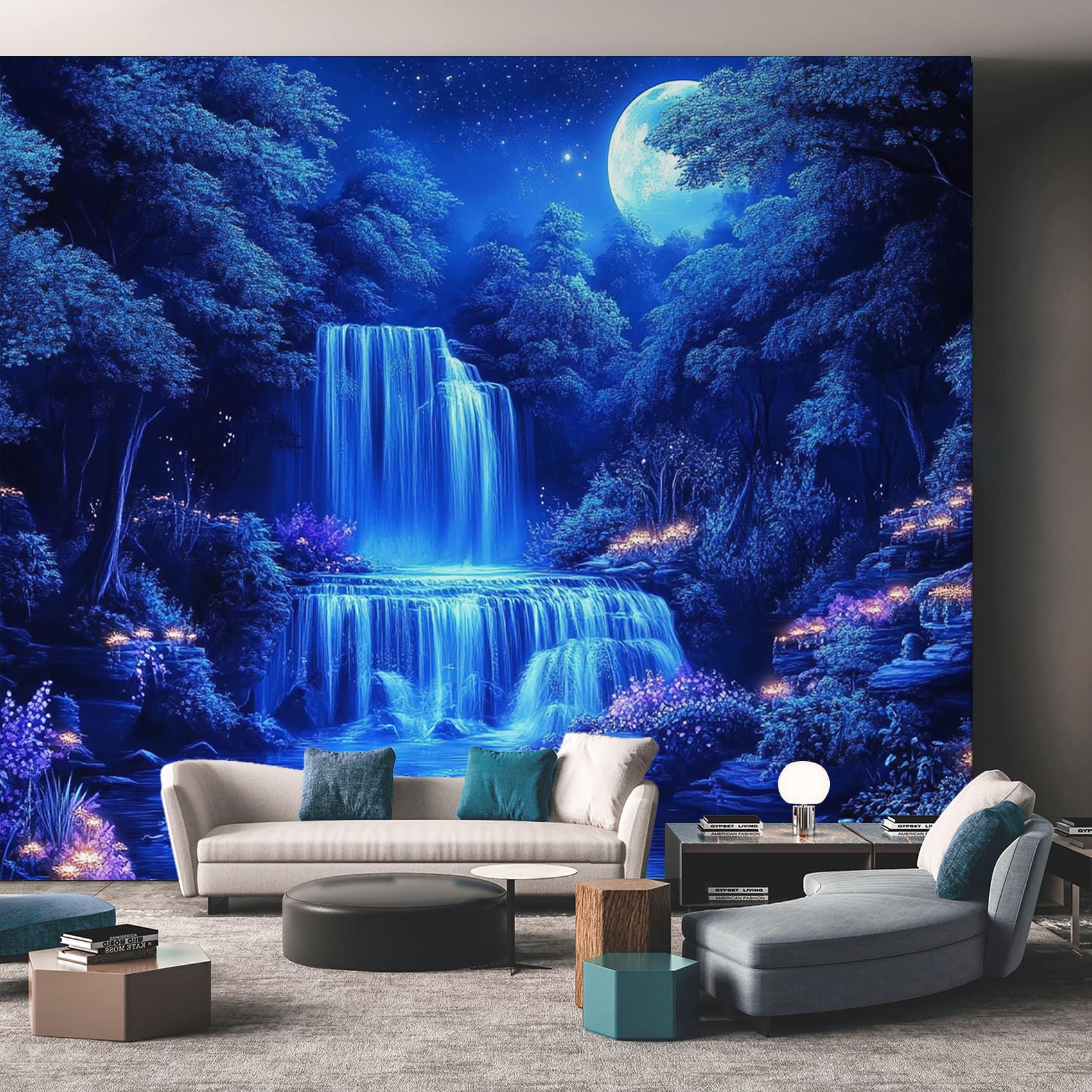 Waterfall Wallpaper - Forest Fantasy Moon Landscape Wall Mural - Wall Murals for Living Room Bedroom - Photo Wallpaper & Home Decor Art - 200 x 140 cm F424