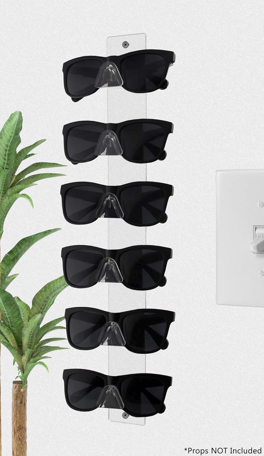 Marketing Holders 2 Pack Sunglasses Holder 6 Pair Wall Mount with Hardware Retail Stores Pharmacies Supermarkets Gift Shops Beach Wear and Bait Shops Lightweight Easy Access Clear Acrylic