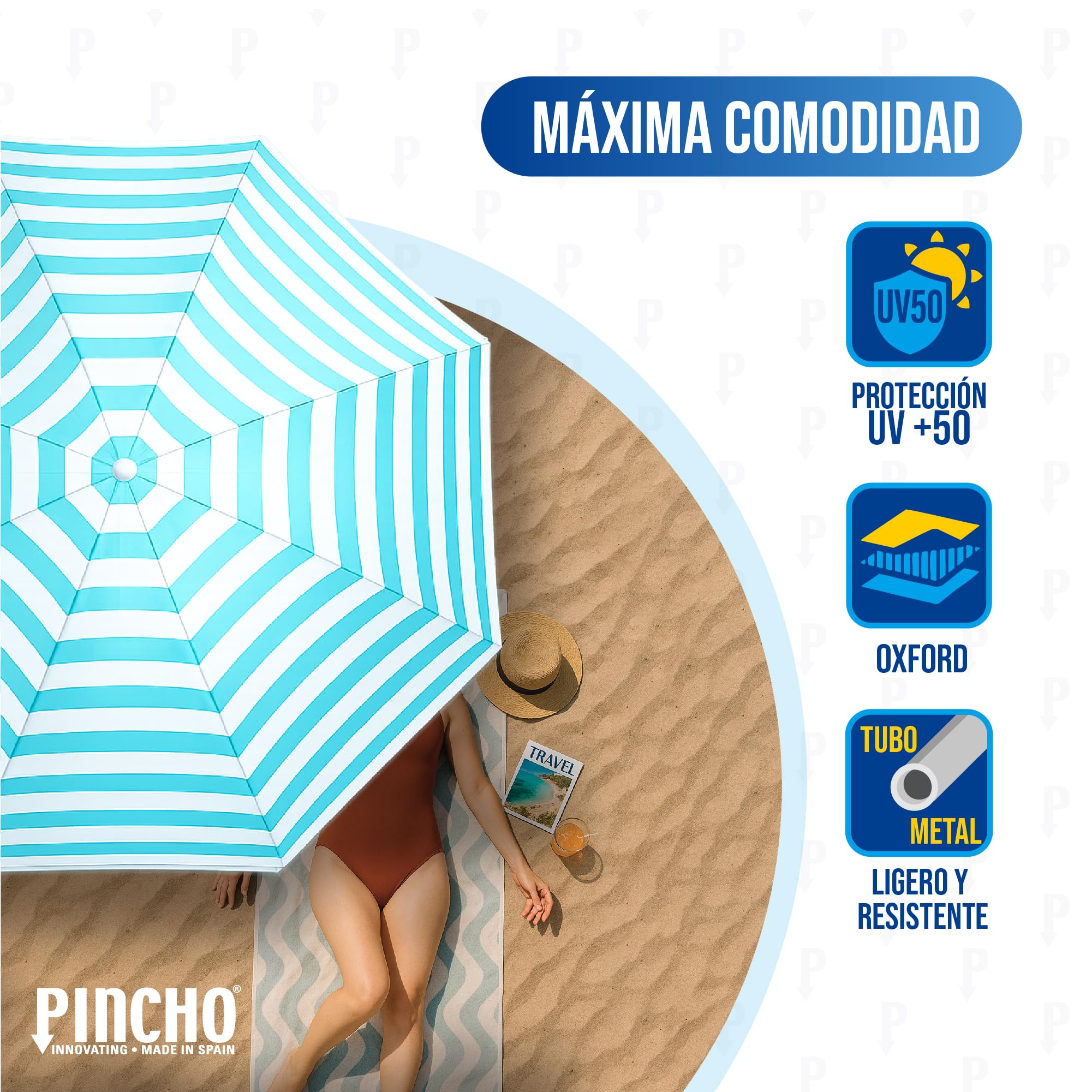 Pincho Sombrilla Playa Mochila Plegable 210CM UV50+, Ultraligera 1,5kg, Ideal para Moto, Bicicleta y Camping, Parasol Resistente al Viento con Varillas de Acero y Bolsa de Transporte