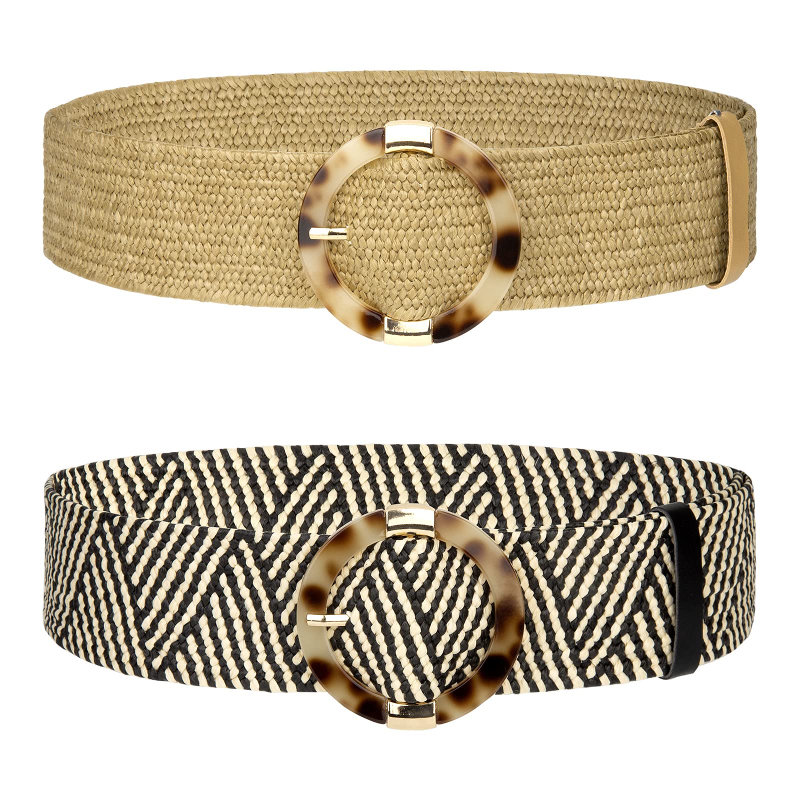 SPOKKI Cinture Elastiche Intrecciate Donna - 2 Pezzi Con Fibbia In Legno Stile Bohémien Vintage - Foto 8