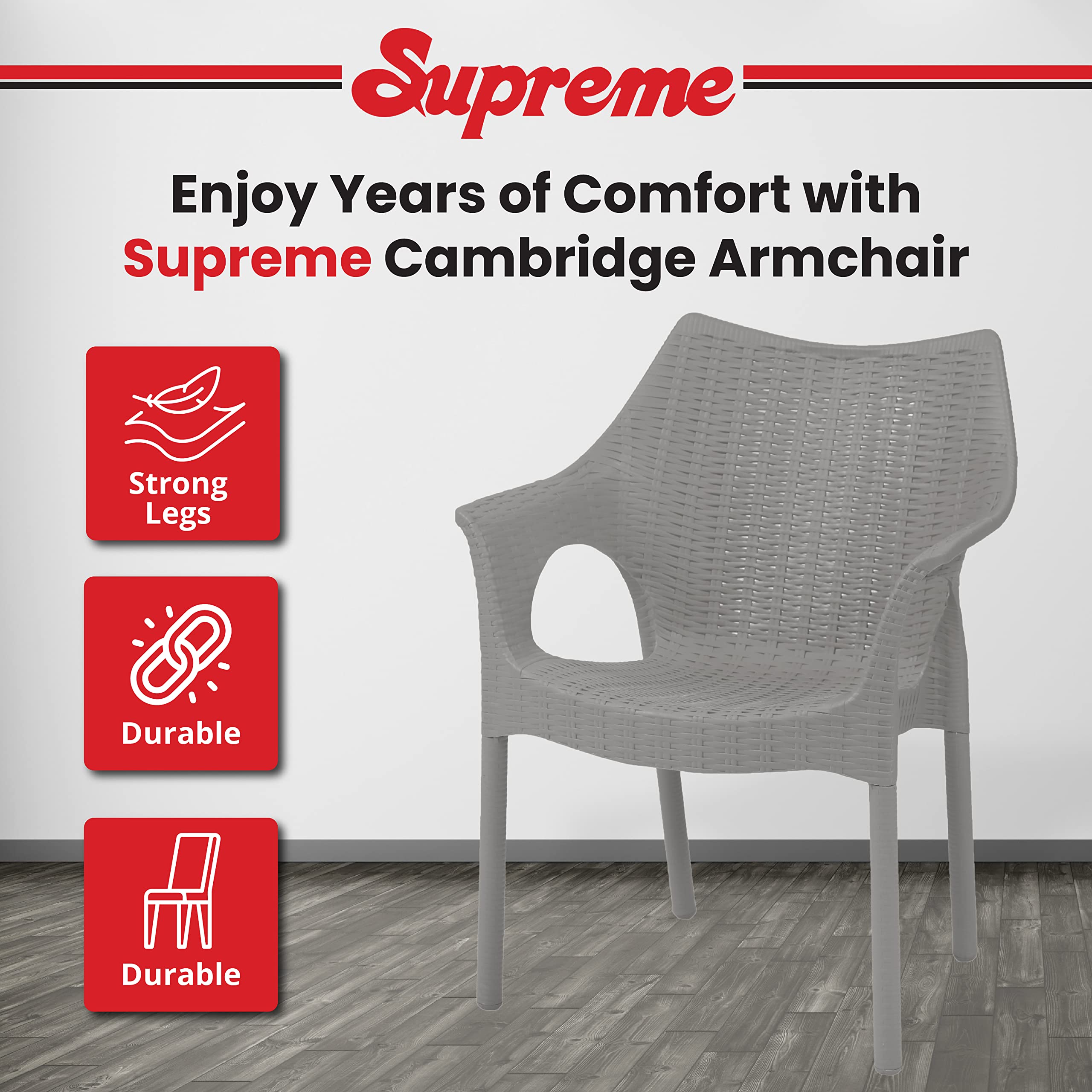 Supreme chairs Cambridge Heavy Plastic Chair | Oversized Arm Chair for Garden and Outdoor | 250Kg Weight Bearing Capacity | 6 Months Warranty (Champagne) | Set of 2 Chairs 1