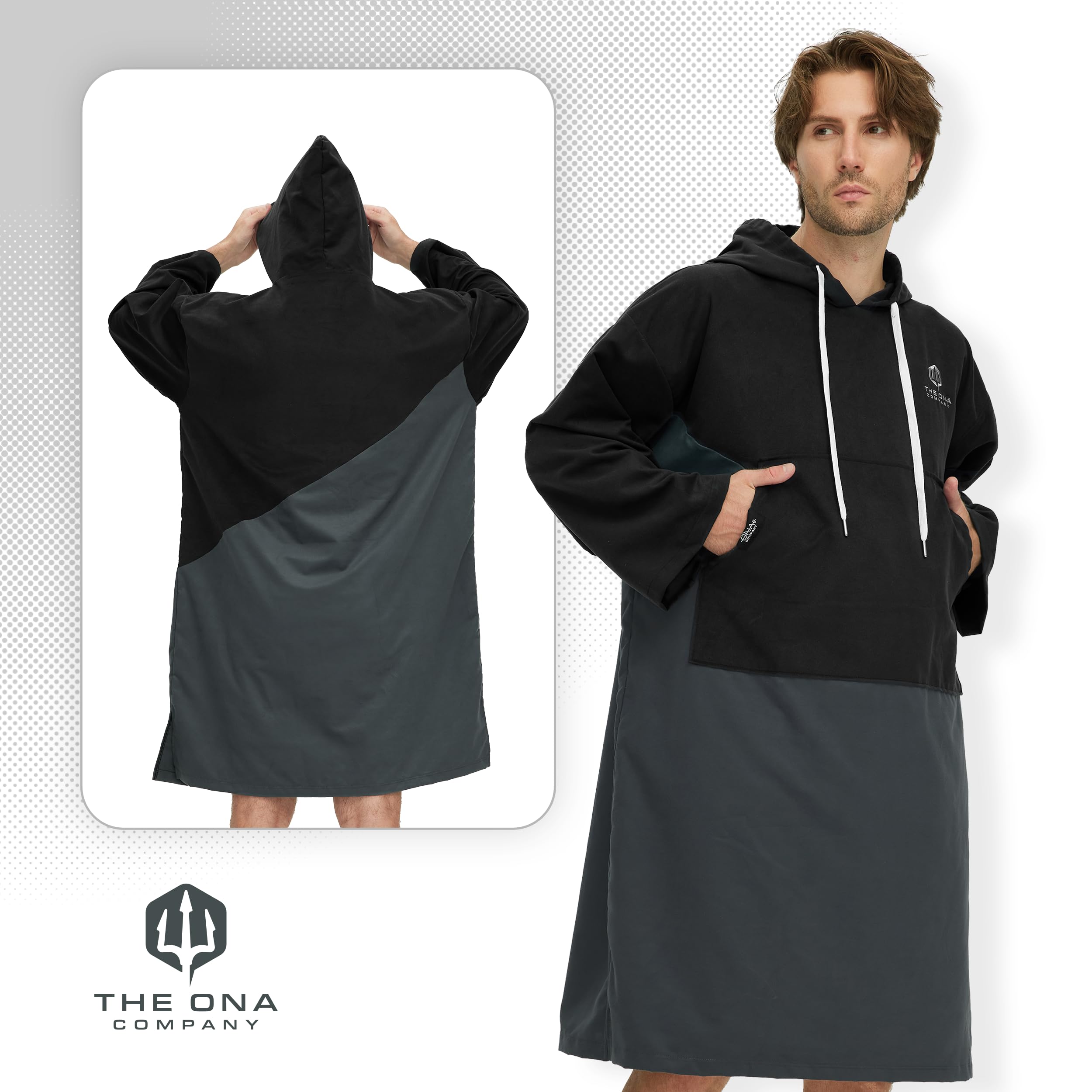 Poncho Surf de Microfibra - Ligero y de Secado rápido - para Hombre y Mujer - Playa, Piscina o natación - ¡Imprescindible para Tus Actividades Acuáticas! (Negro)