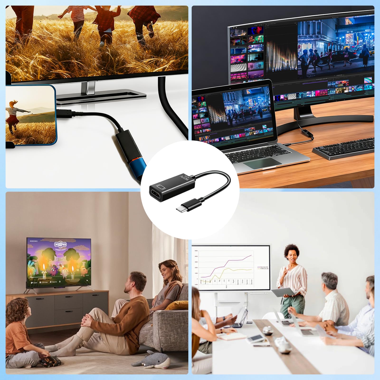Adattatore USB a HDMI, Cavo HDMI a USB C, Adattatore HDMI aUSB, HDMIto USBC Compatibile Con iPhone, iPad, Samsung, Xiaomi, Macbook, Video Uscita Audio