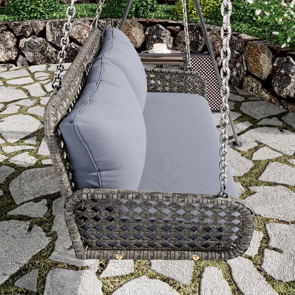 Balançoire suspendue en rotin synthétique - Double siège - Avec rembourrage - Charge maximale : 320 kg - Longueur : 240 cm - Pour la détente en plein air dans le jardin, la terrasse ou le balcon