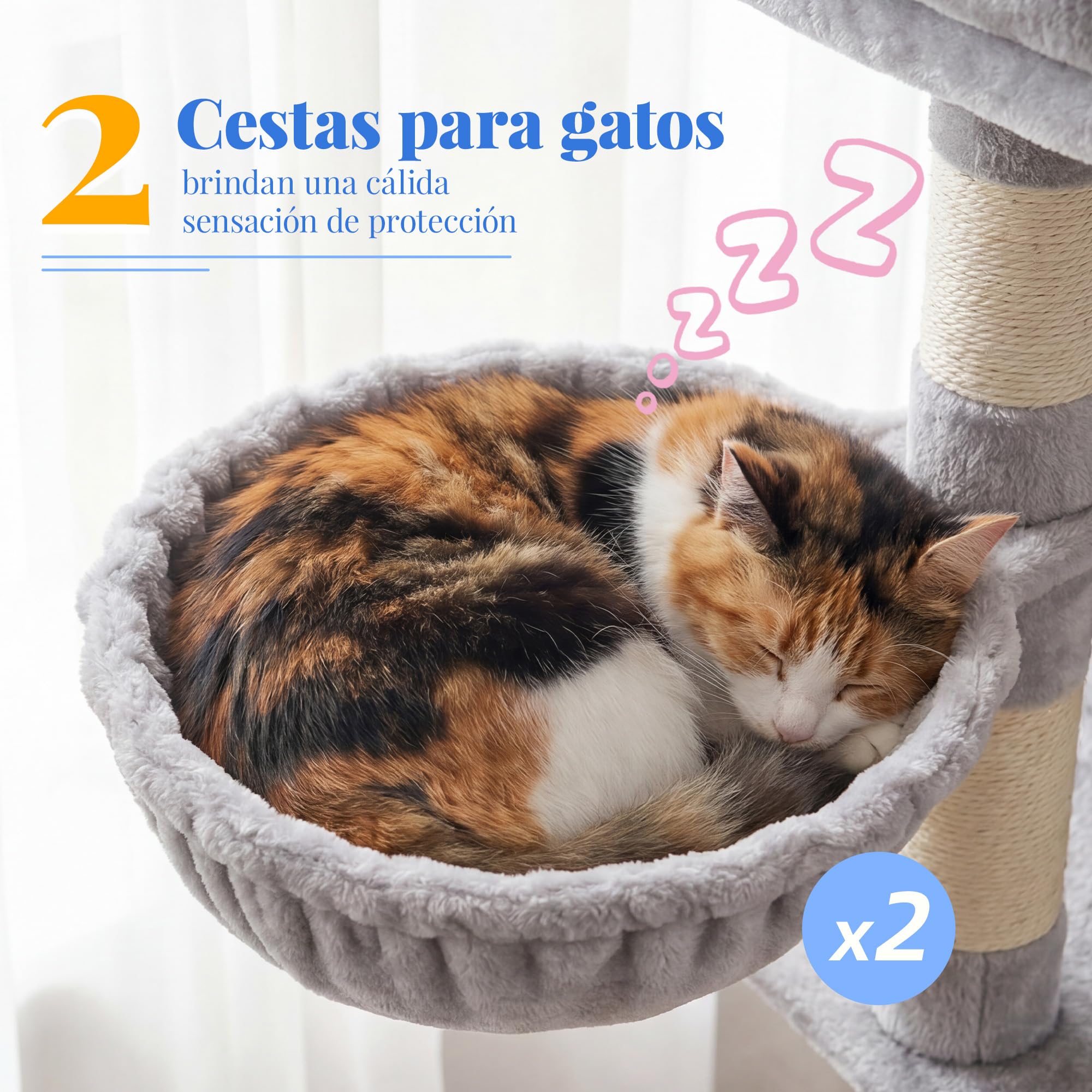Hey-brother Árbol para Gatos Rascador XXL, Torre de Gatos Multi - Nivel de 188 cm de Altura,con 2 Grandes Plataformas, 3 Cuevas y 2 Cestas, Gris Claro 0EMPJ035-MW