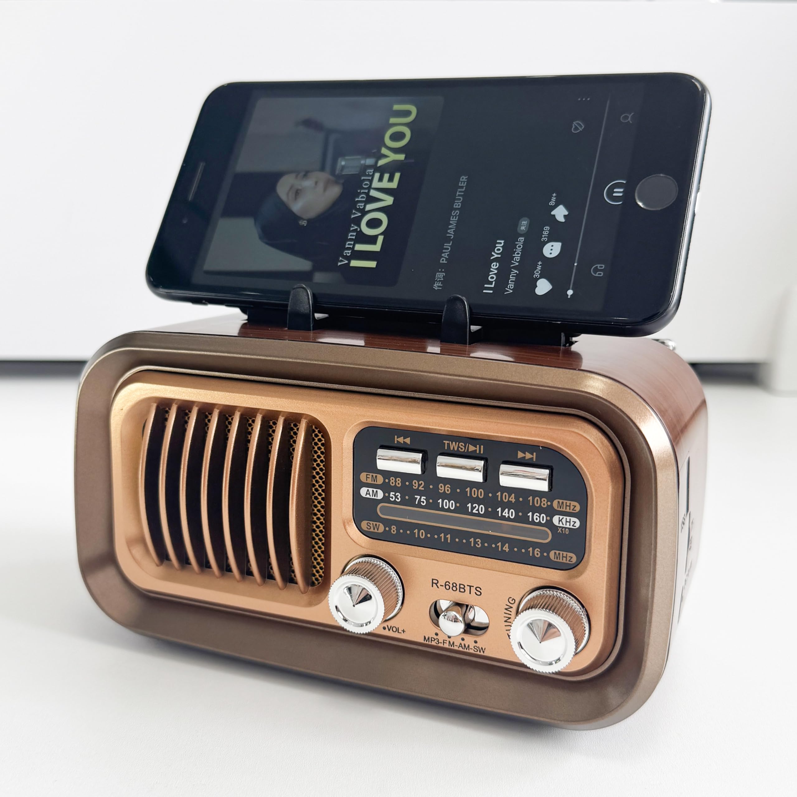 Radio portable rétro, transistor vintage en grain de bois avec meilleur son de basse, énergie solaire/batterie D/USB rechargeable, prend en charge carte TF et lecture de musique USB, pour la maison