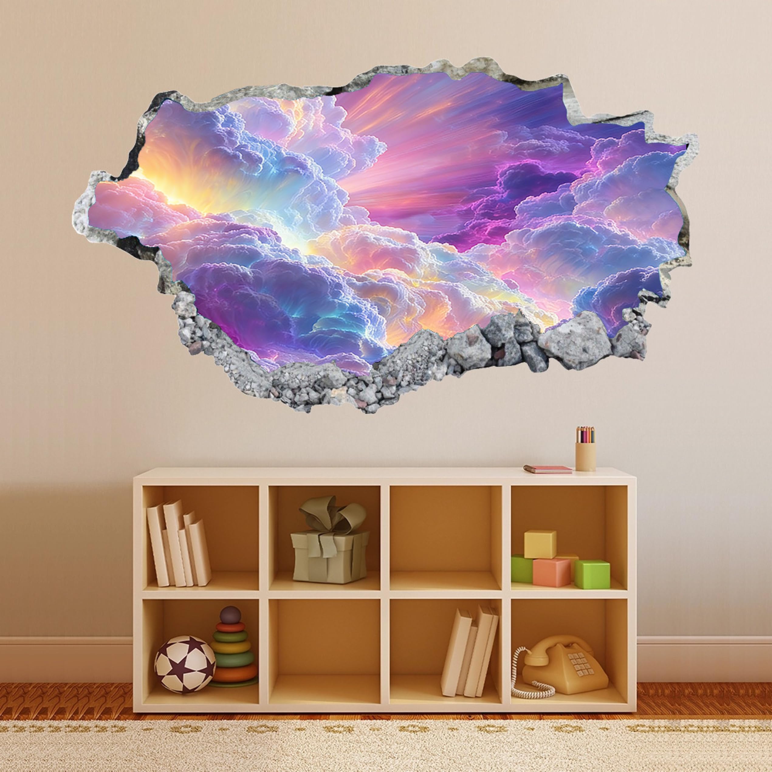 Wandtattoo Mädchen Kinderzimmer Bunte Wolken Dekorative Abnehmbare Wandsticker 3D Vinyl Wand Aufkleber für Wohnzimmer Schlafzimmer 70x122cm