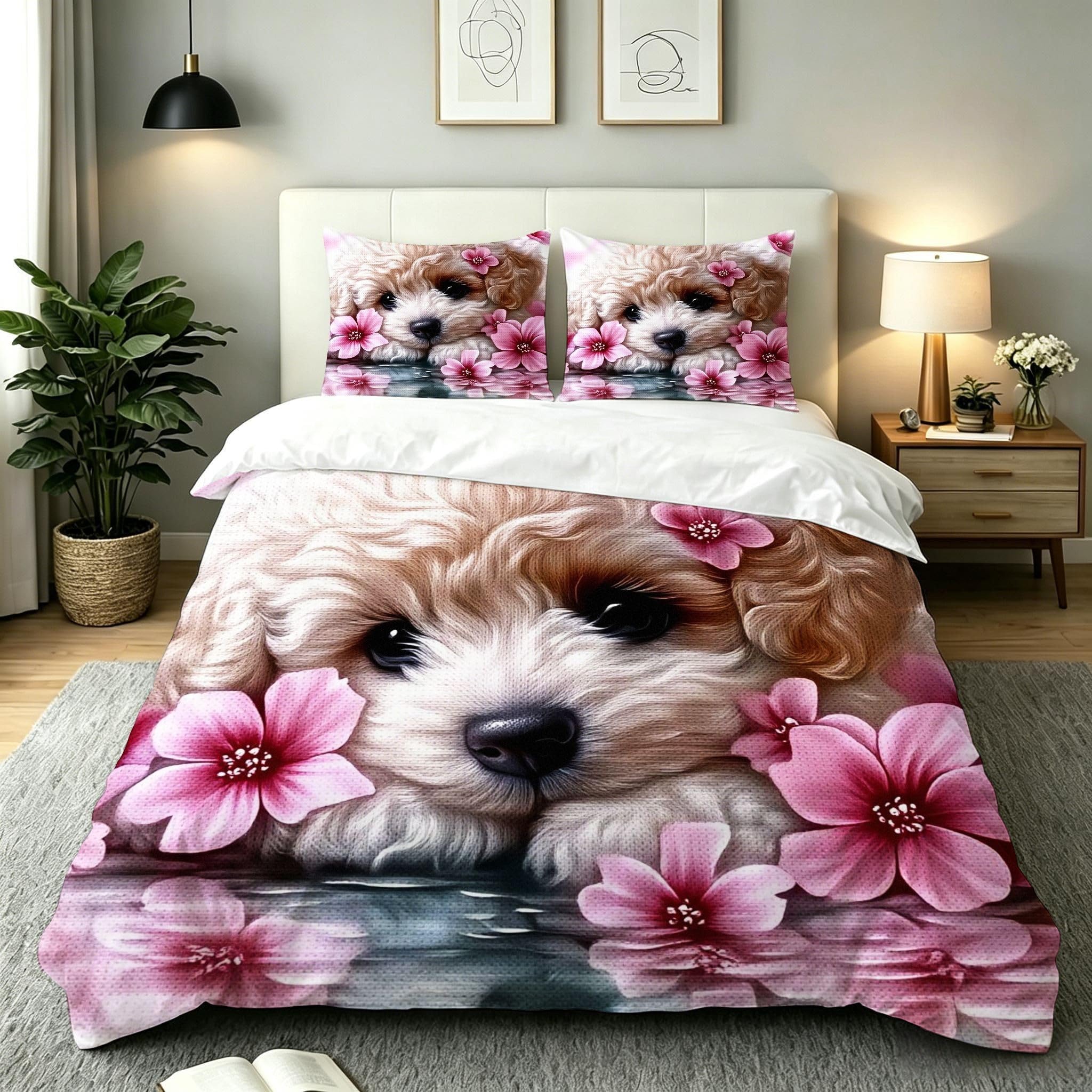 Copripiumino Matrimoniale Cane Bianco 260x240, ZW132 | Traspiranti Durevoli Microfibra, per Tutta la Famiglia, Matrimoniale, per Tutte le Stagioni, con 2 Federe 50x80 cm