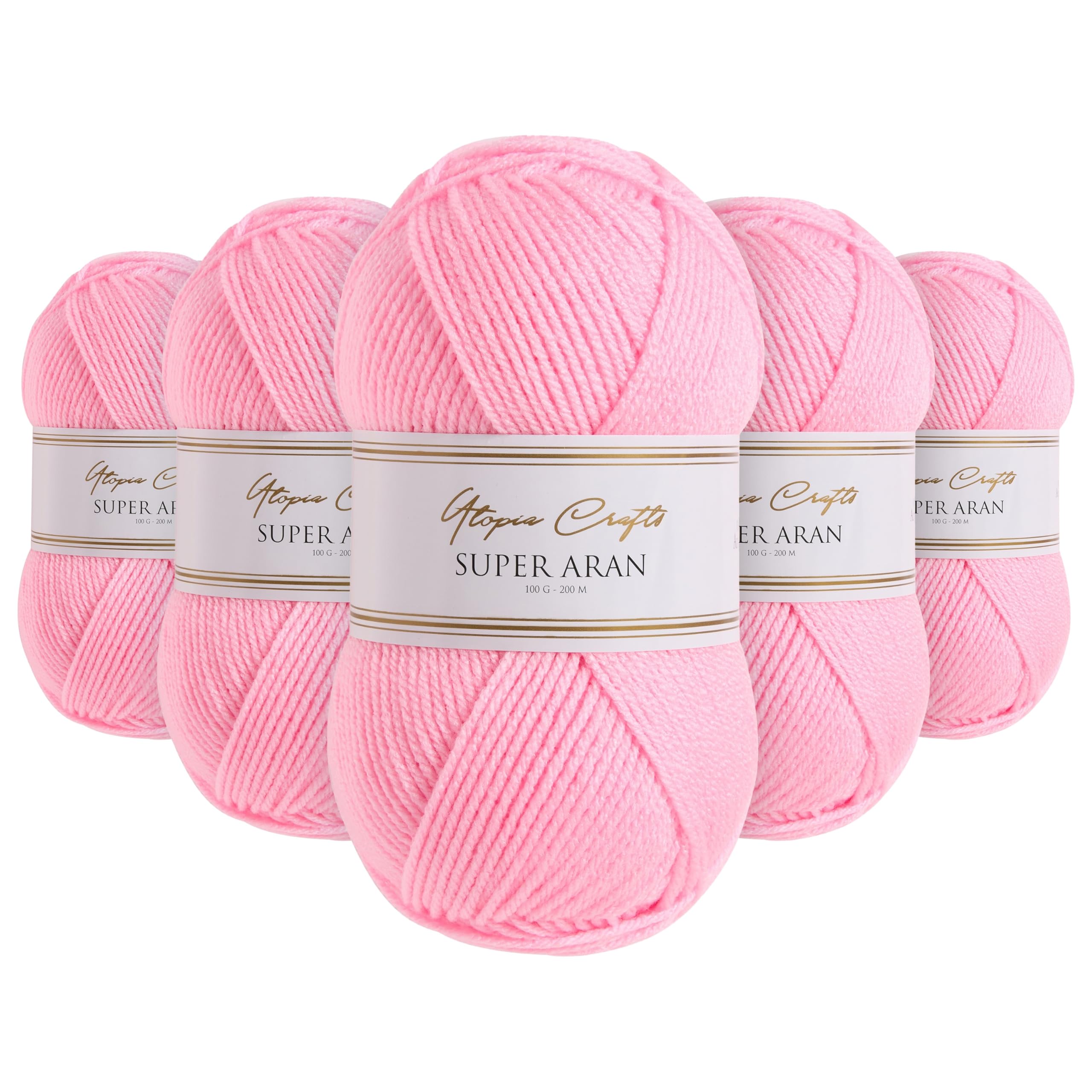 Utopia Crafts Super Aran Knitting and Crochet Yarn 5X 100g (Gentle Rose)