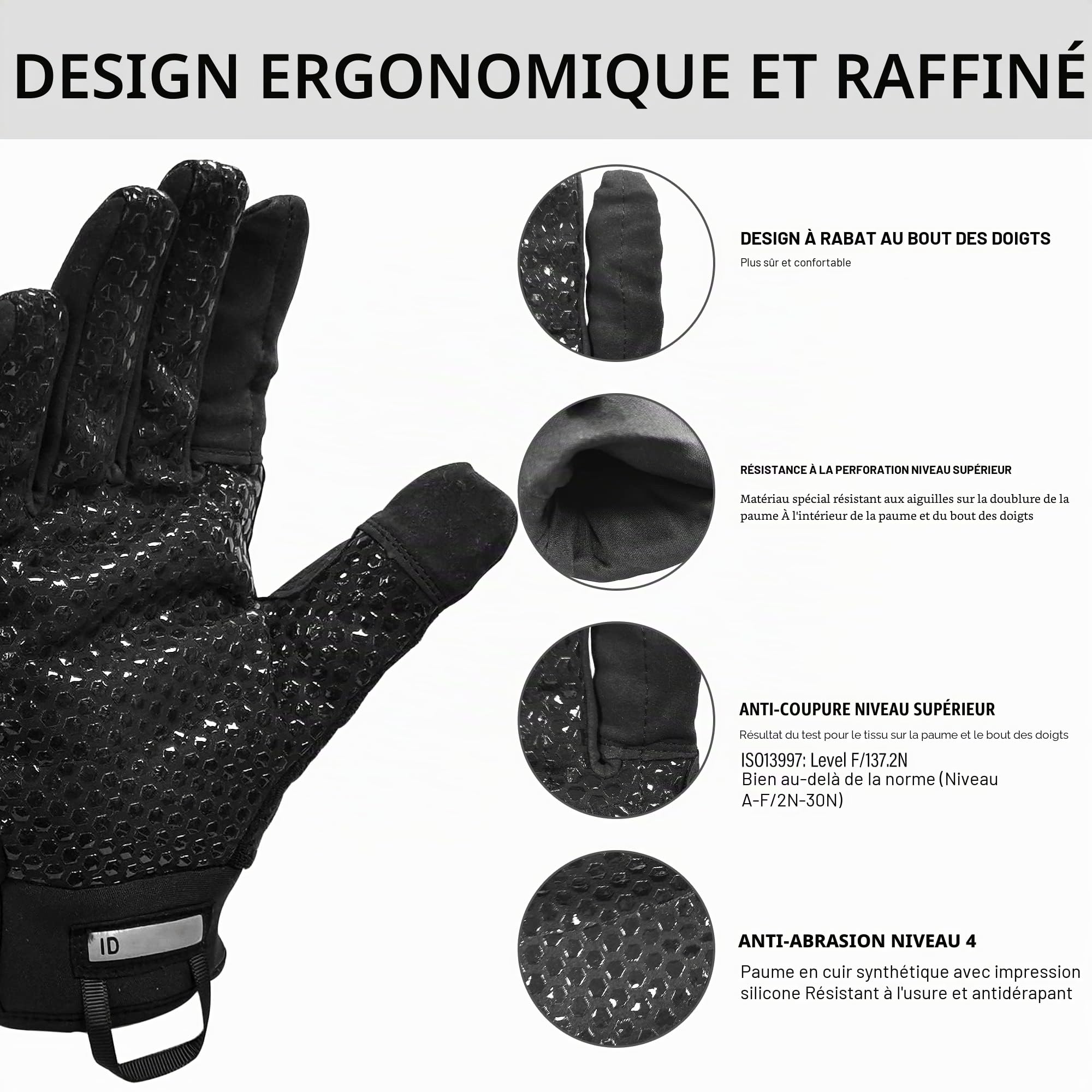Gants tactiles résistants aux coupures - Protection tactique puissante contre les coupures - Écran tactile ANSI A9, EN388, ASTM F2878-10 - Niveau 5 - Police - Gants militaires