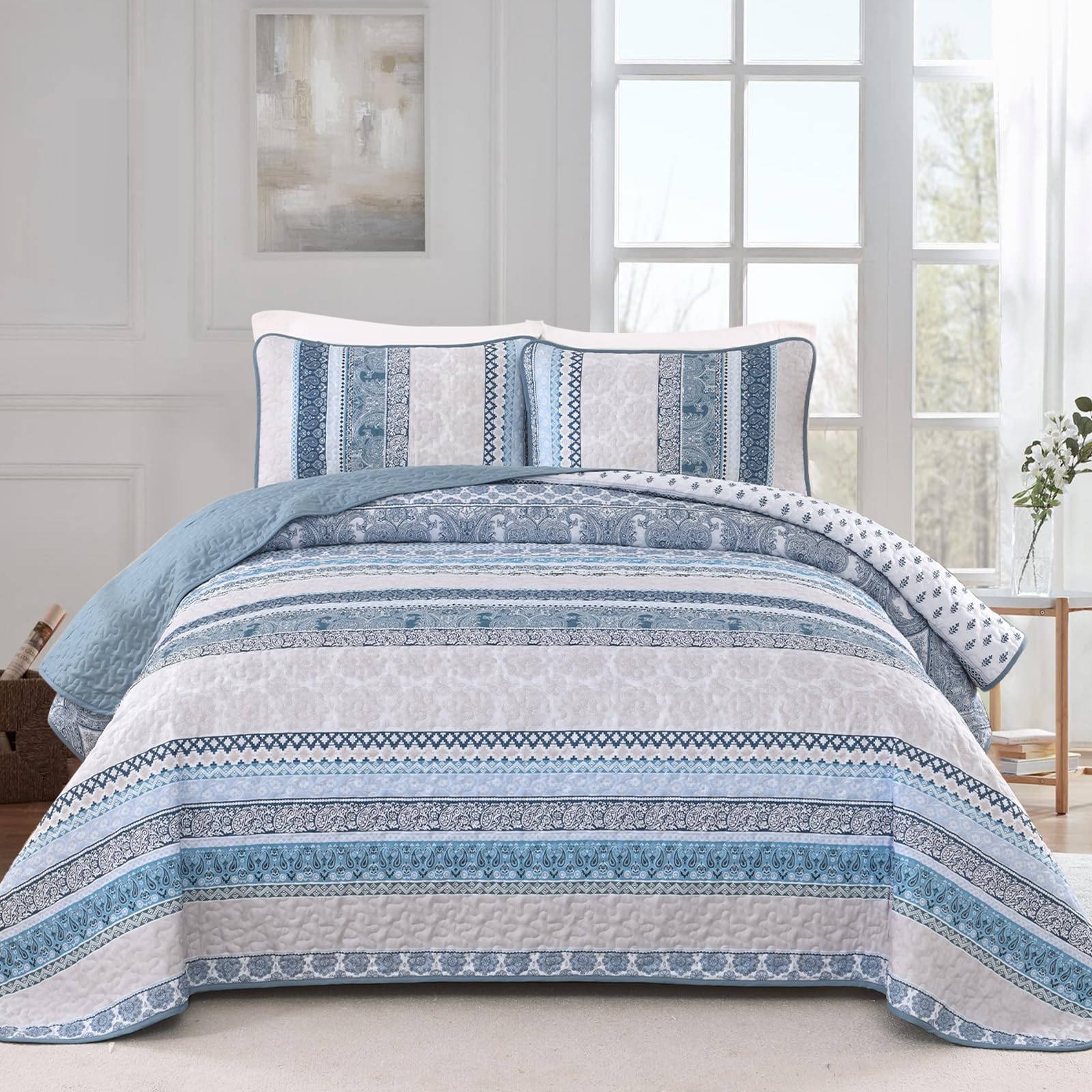 WONGS BEDDING Set con copripiumino bohémien, 3 pezzi, leggero, estivo, per tutte le stagioni (243,8 x 228,6 cm)