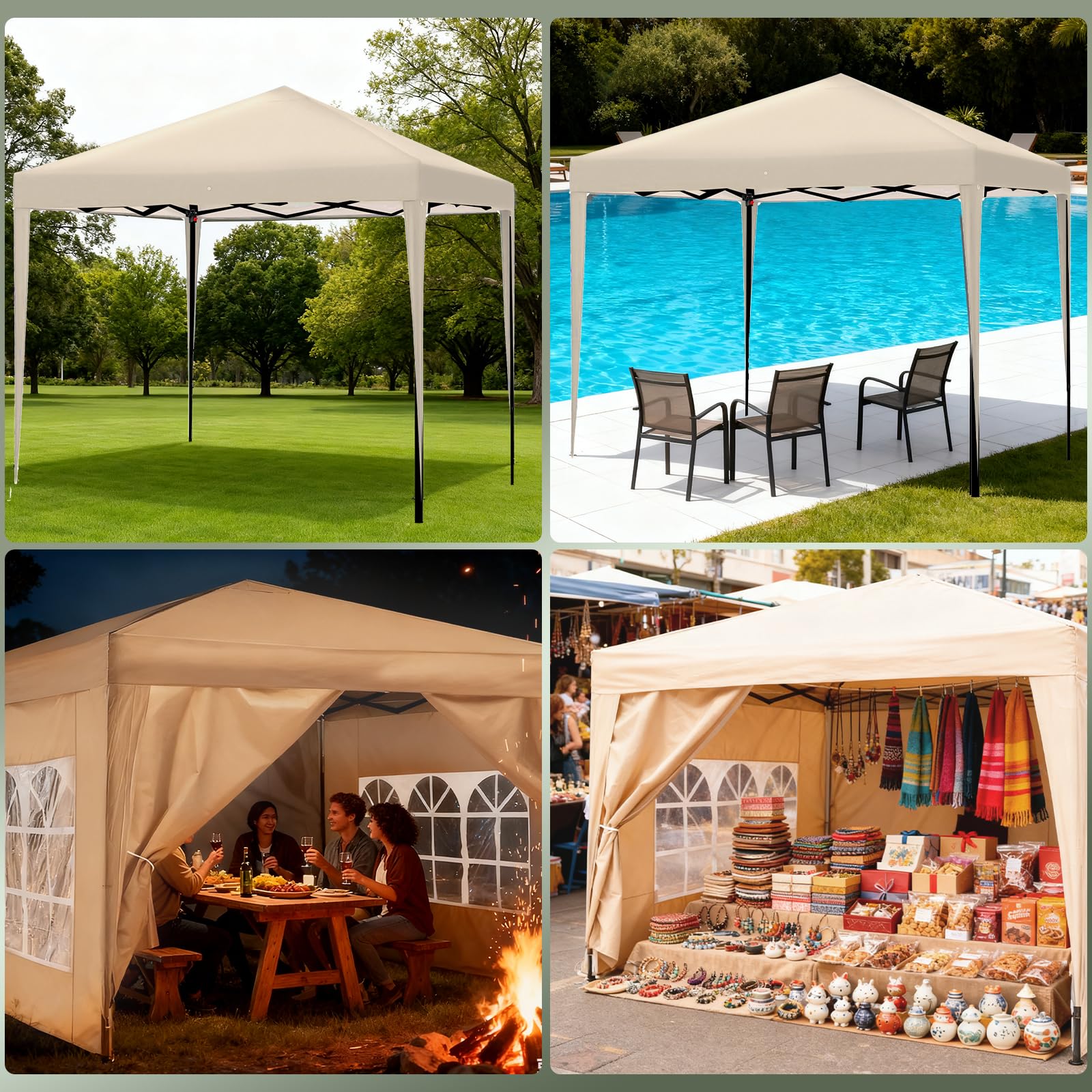 ISE Pavillon 3x3 mit 4 Seitenwänden, Faltpavillon 3x3 Stabil inkl.Tragtasche, Pavillion Stabil Winterfest UV-Schutz 50+,Partyzelt höhenverstellbar, Gartenpavillon Pop up für Outdoor & Camping Grau