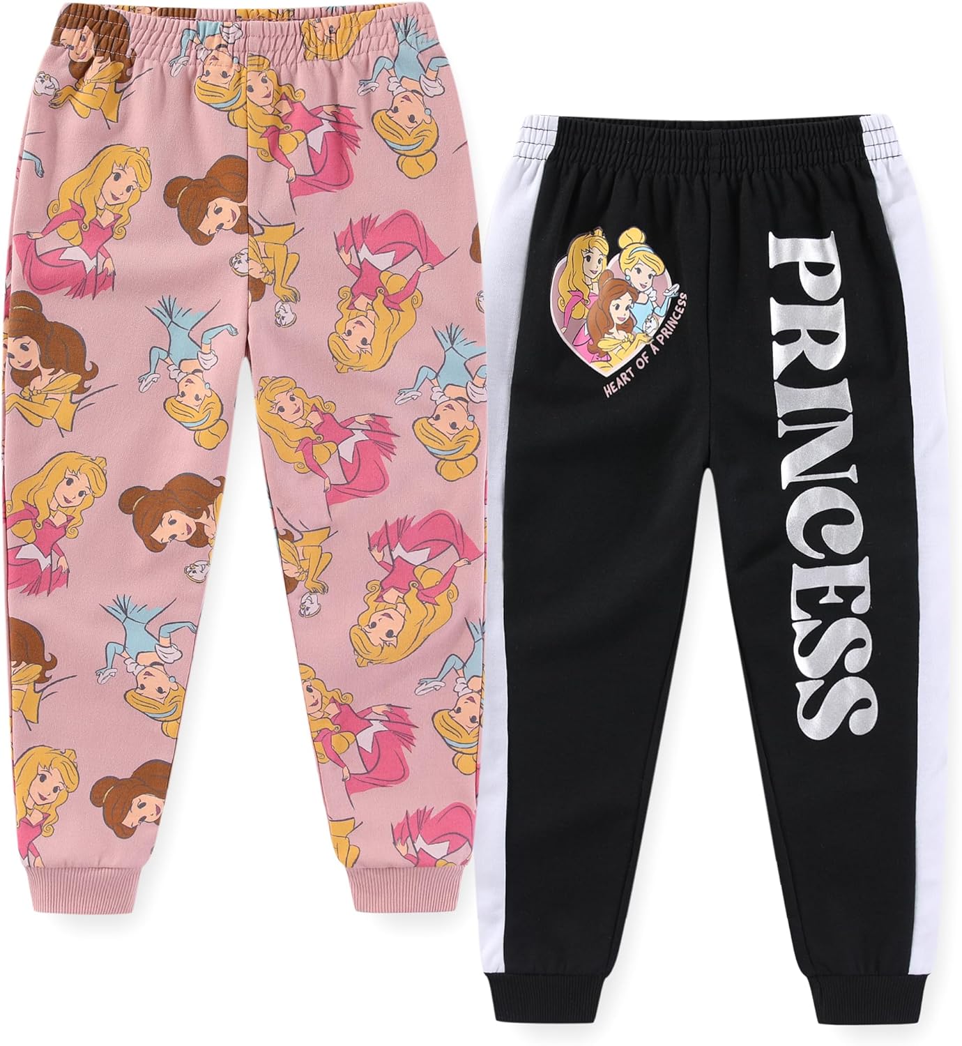 Disney Princess Girls 2 Pack Fleece Jogger Pants for Big Kids Purple/Black 6