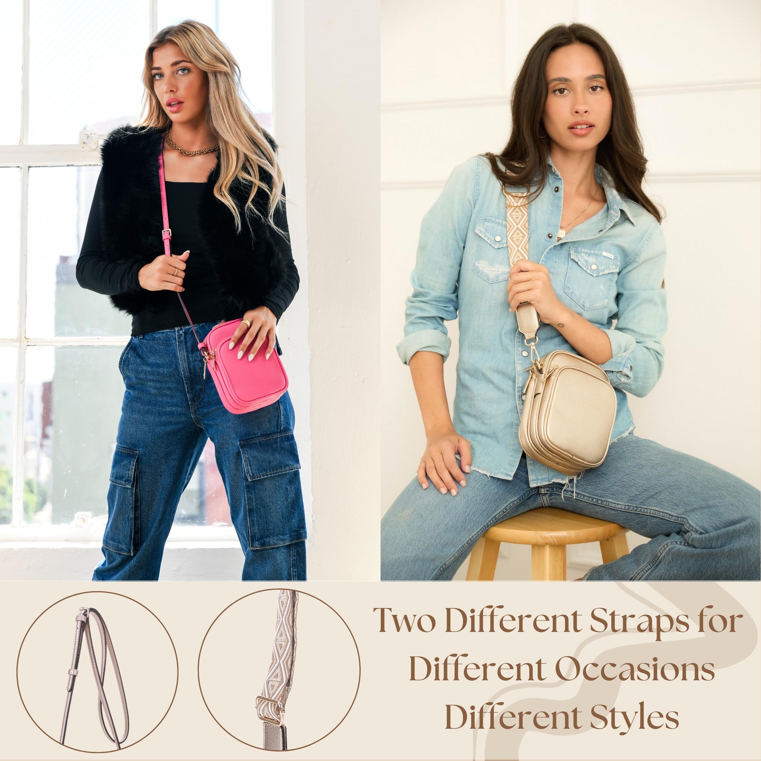 Mali+Lili Small Crossbody Bag for Women, Triple Compartment Shoulder Bag with Double Strap