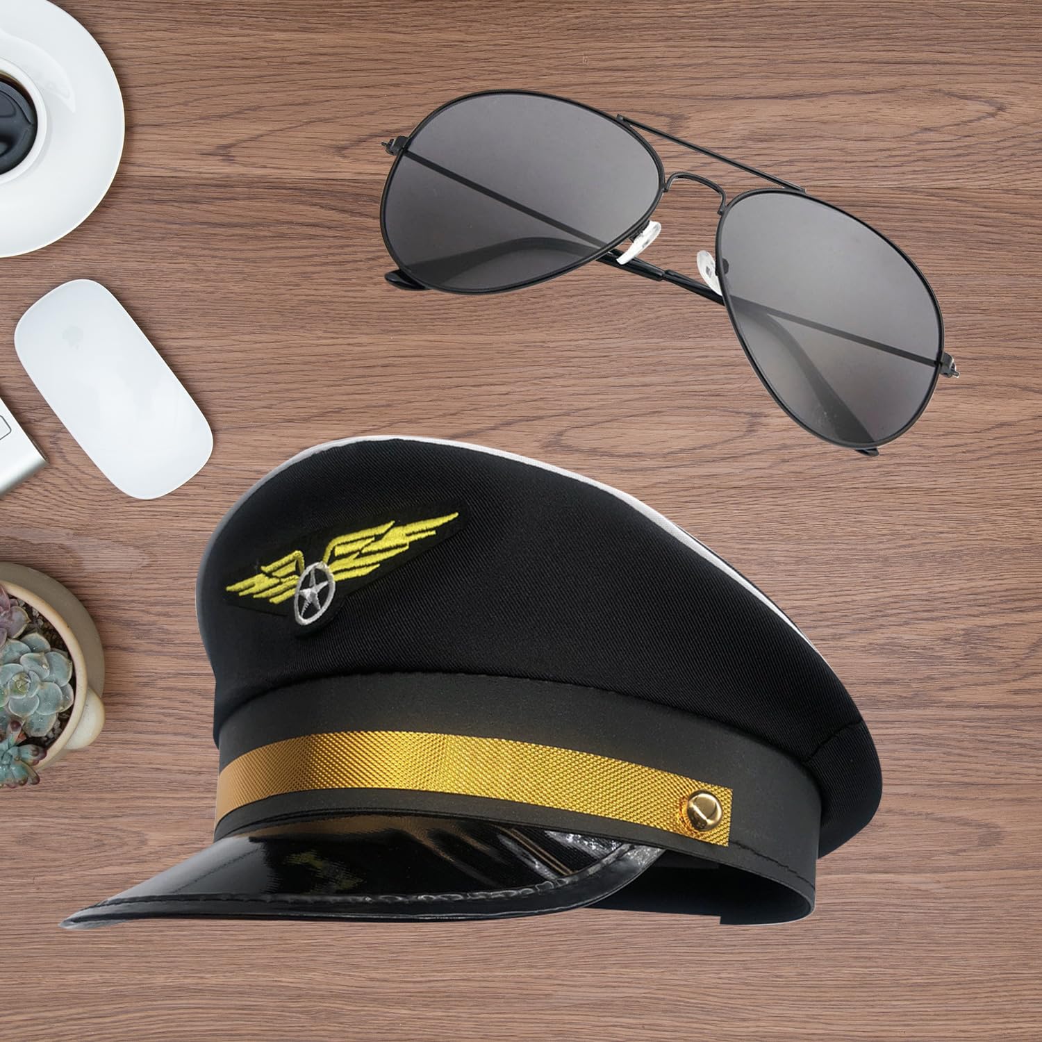 BORFUE 2Pcs Halloween Pilot Costume Set Adjustable Captain Hat Sunglasses Costume Accessories for Adults Teenager Cosplay Dress up Party - Image 2