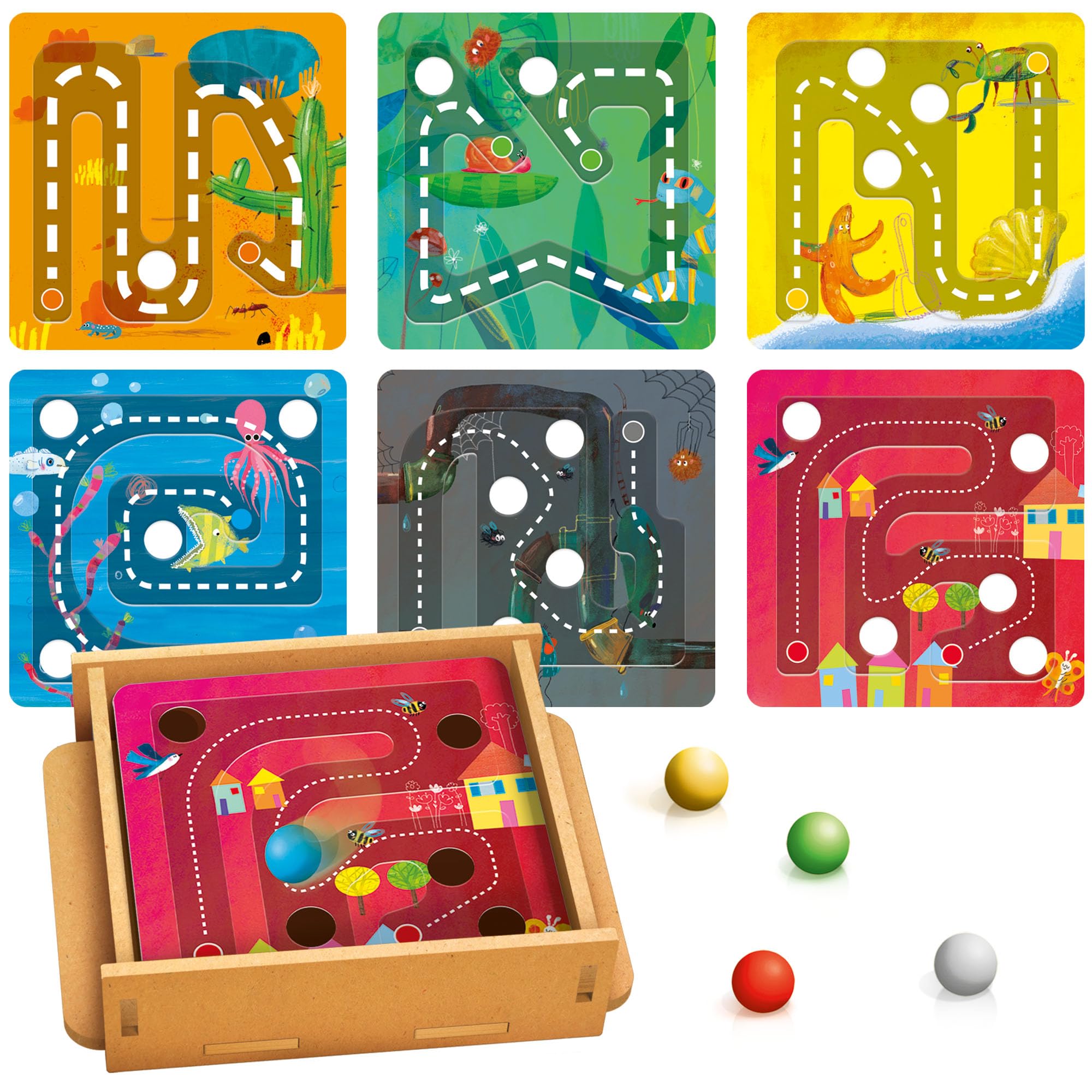 Jeu Labyrinthe Headu - Développe La Coordination Œil-Main, Pour Enfants 3 à 6 Ans - Jeu Éducatif En Bois